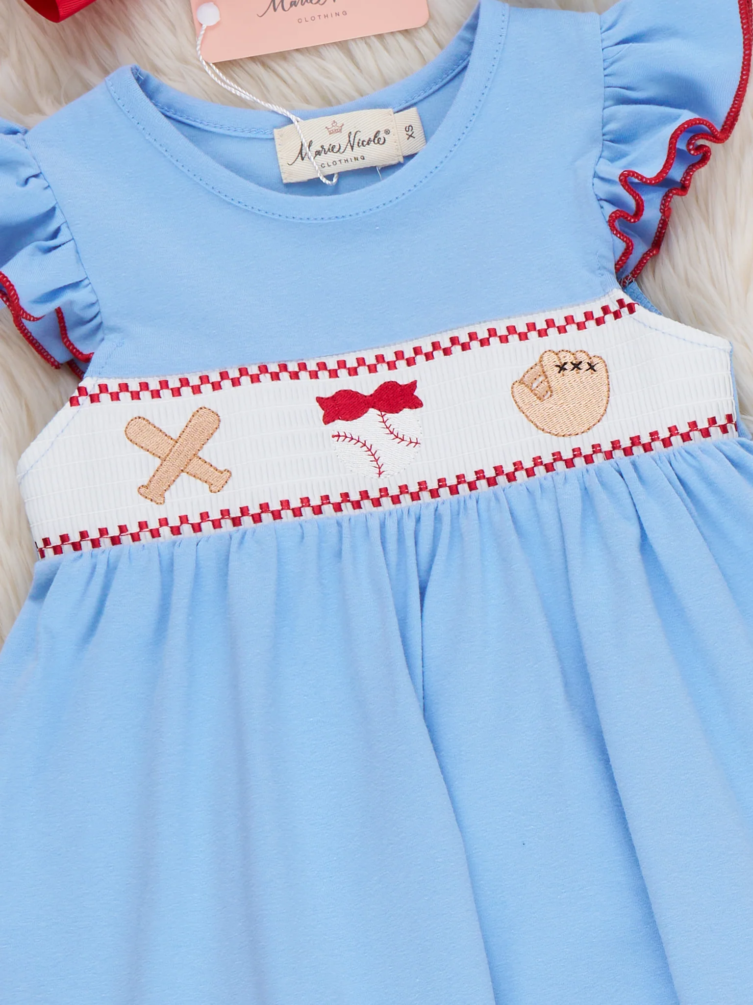 Home Run Batter Smocked Cotton Ruffle Outfit - Image 3