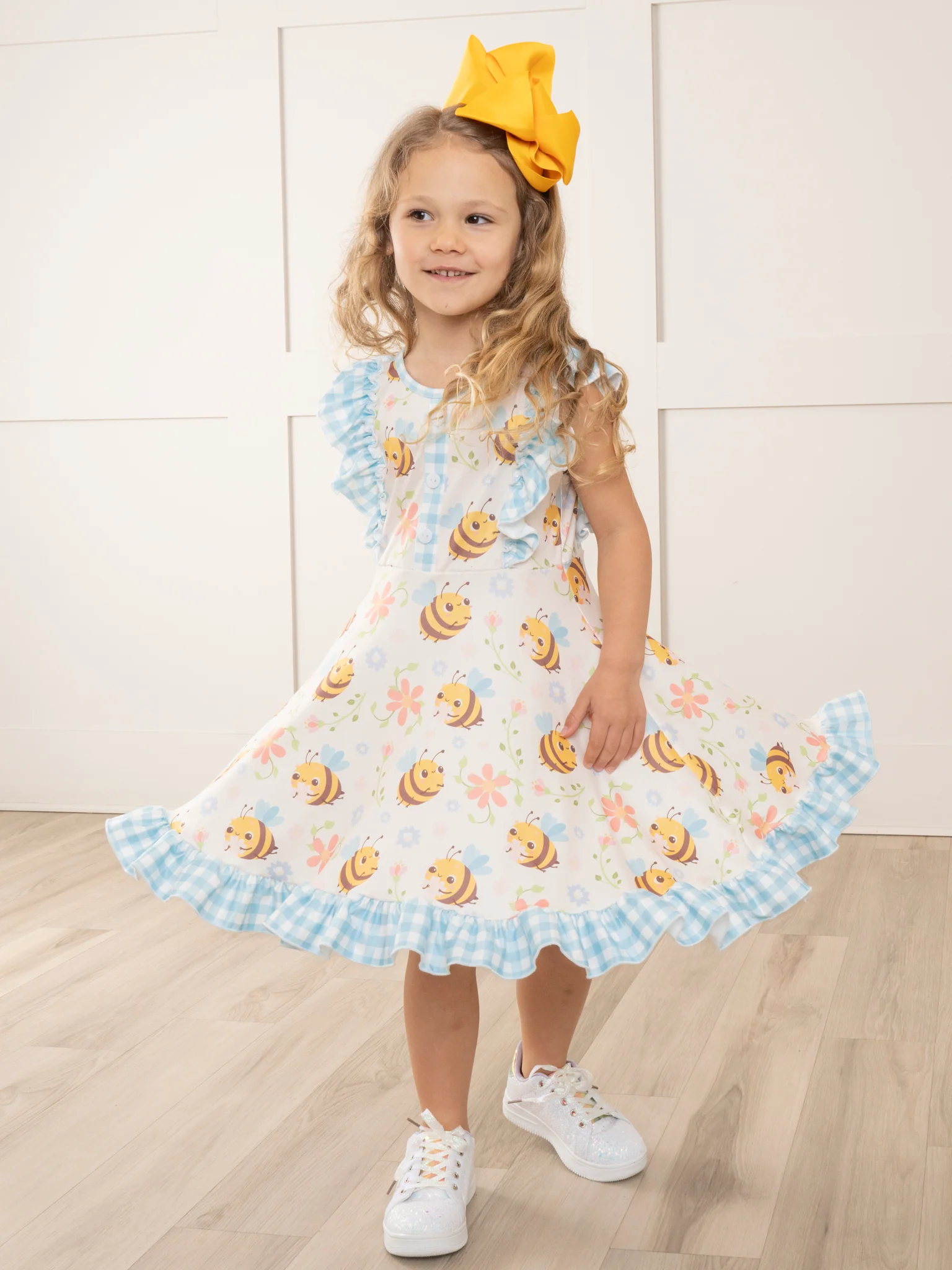 Honey Bee Gingham Ruffle Dress - Image 3