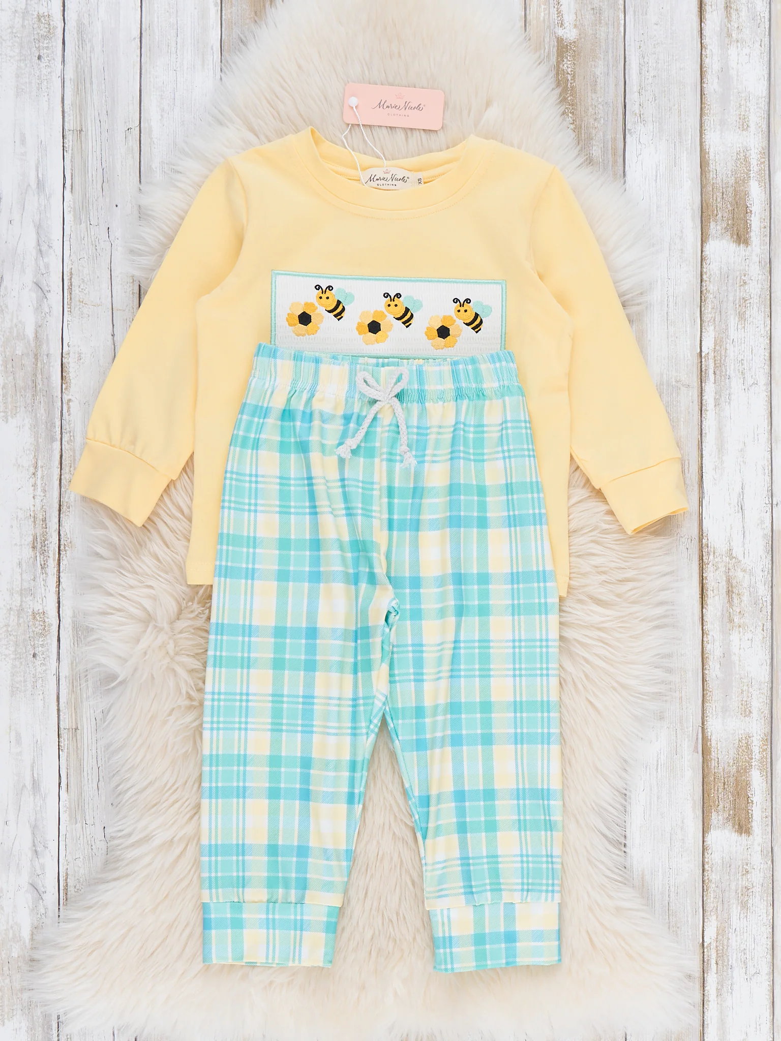 Honey Blossom Smocked Plaid Outfit - Image 3