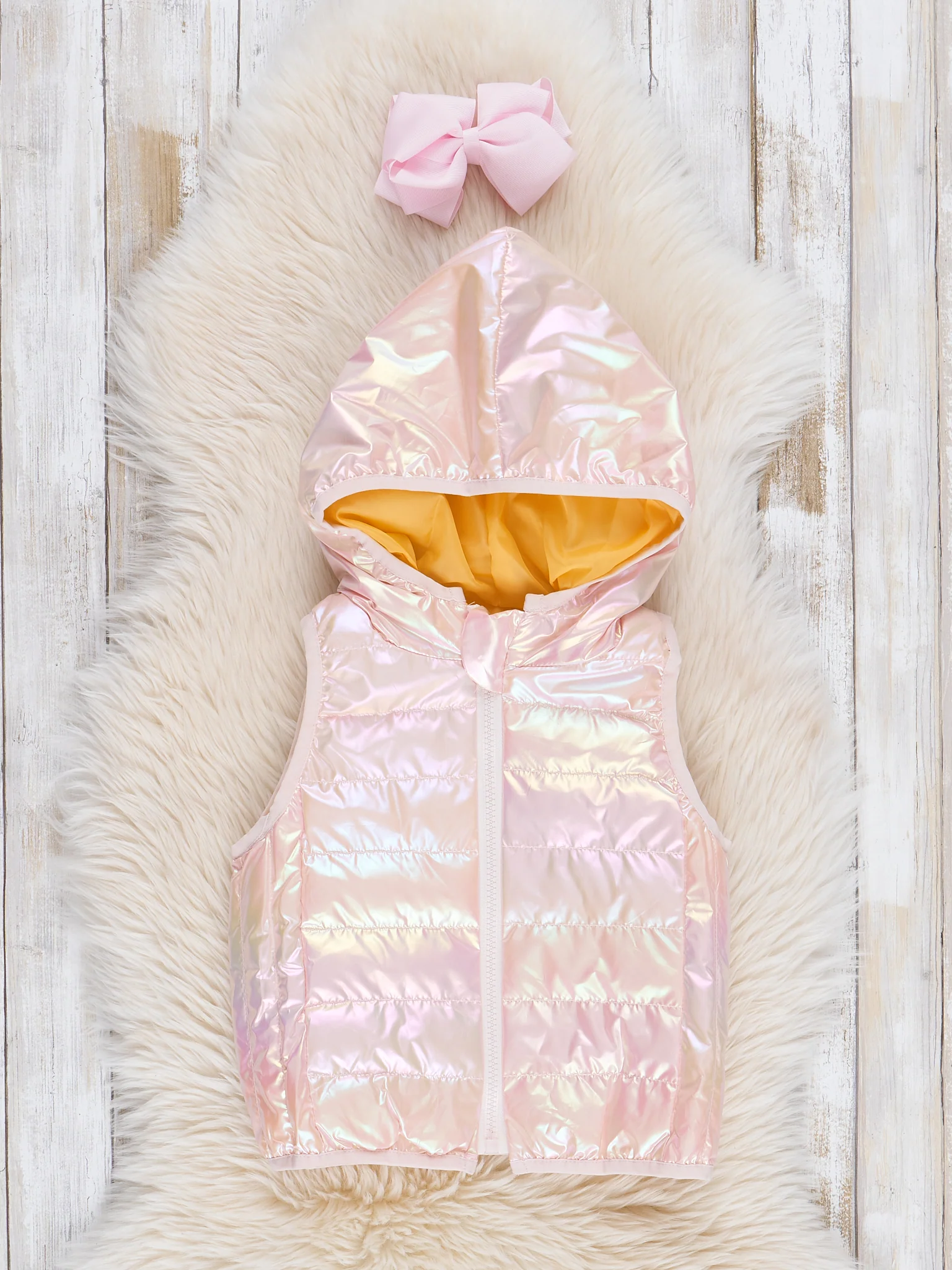 Hooded Iridescent Puffer Vest - Blush - Image 2