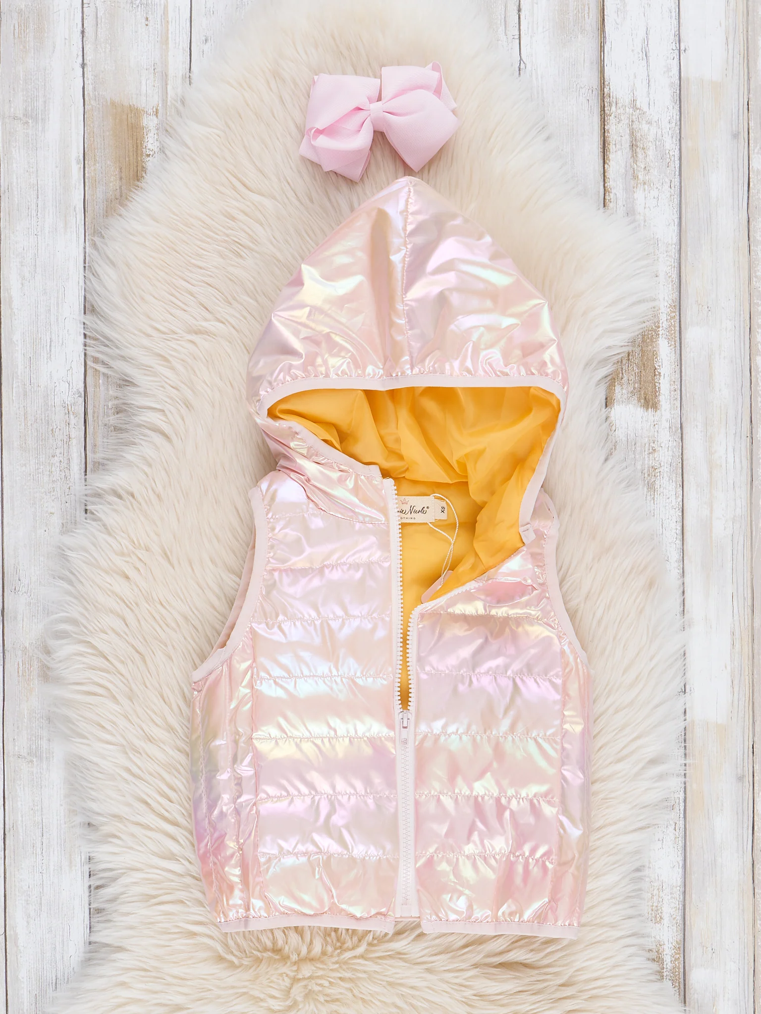 Hooded Iridescent Puffer Vest - Blush - Image 3