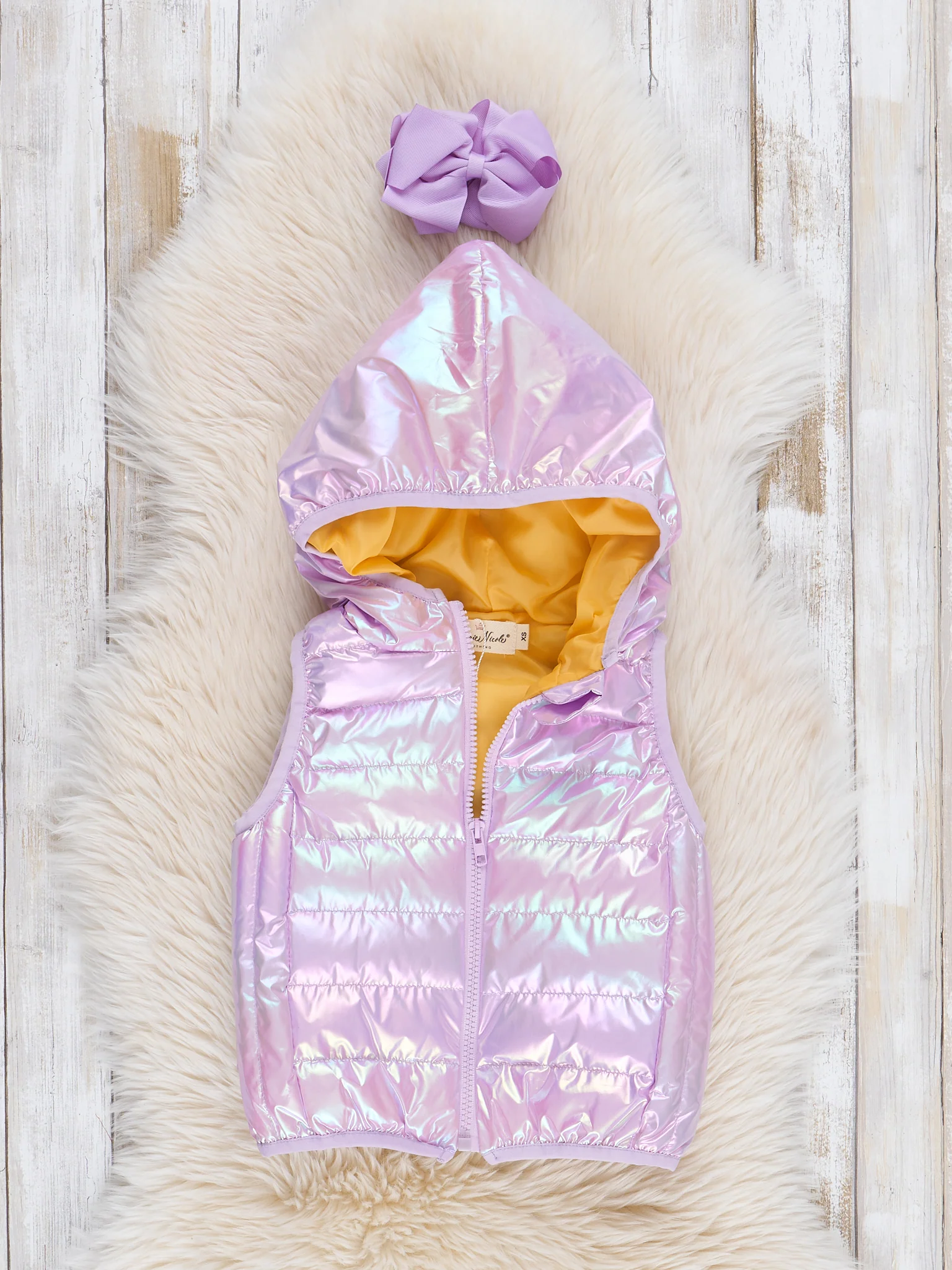 Hooded Iridescent Puffer Vest - Lilac - Image 2