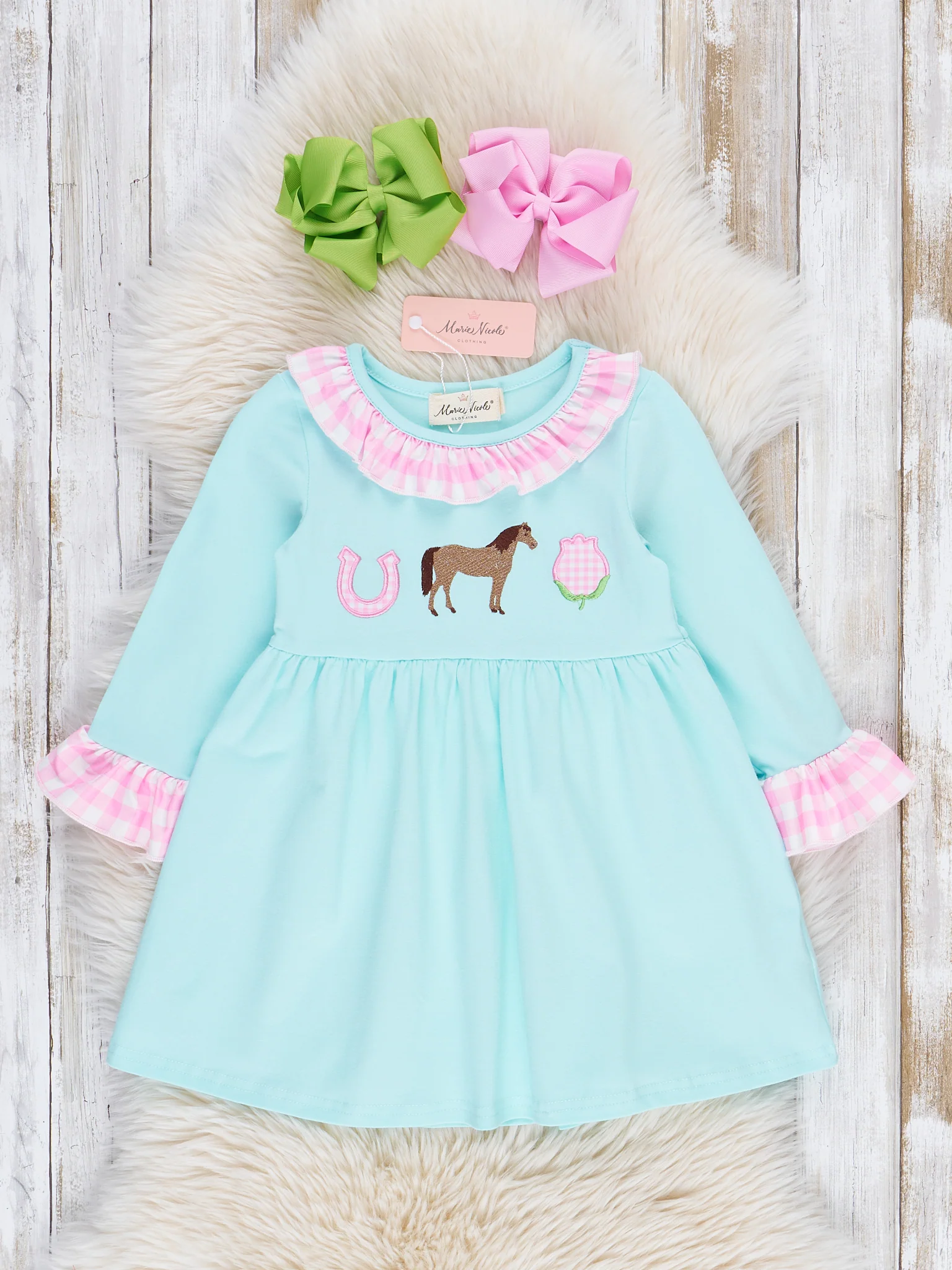 Horsing Around Embroidered Gingham Ruffle Dress - Image 2