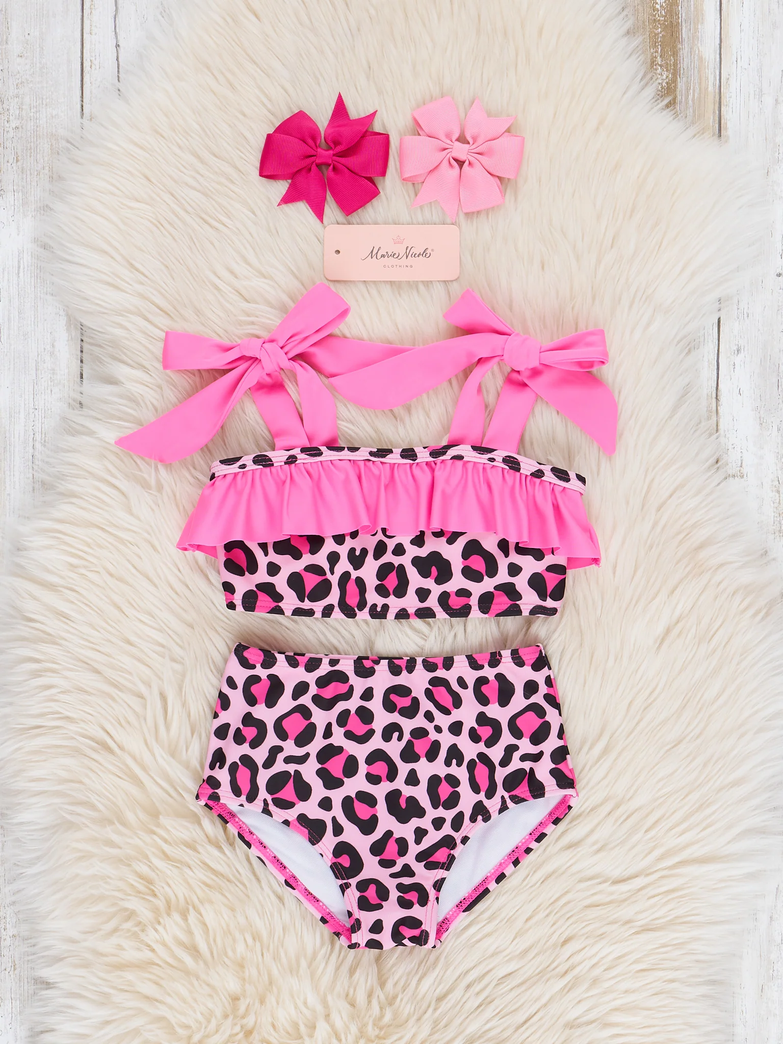 Hot Leopard Tie Ruffle Two-Piece Swimsuit