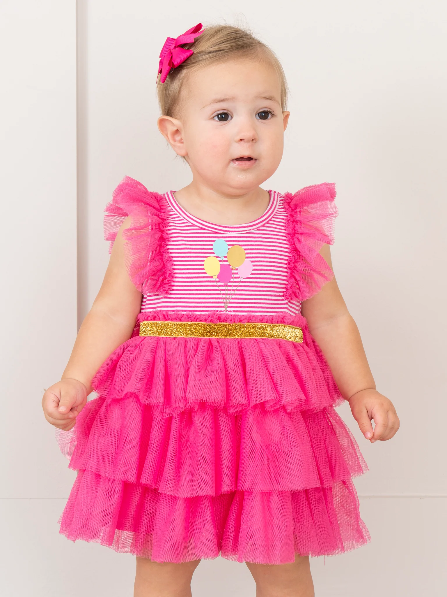 Hot Pink Birthday Balloons Tiered Tulle Dress