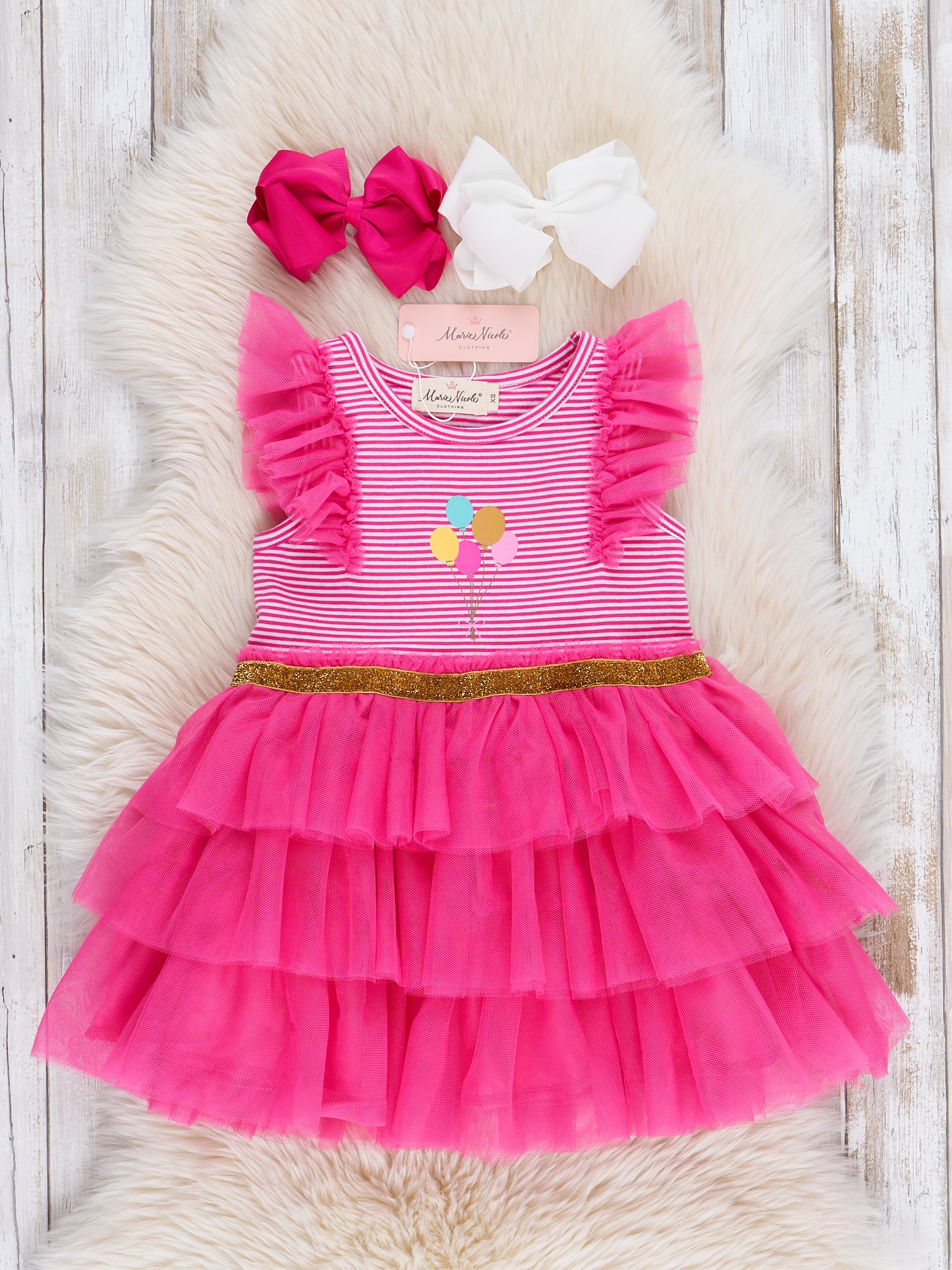 Hot Pink Birthday Balloons Tiered Tulle Dress - Image 2
