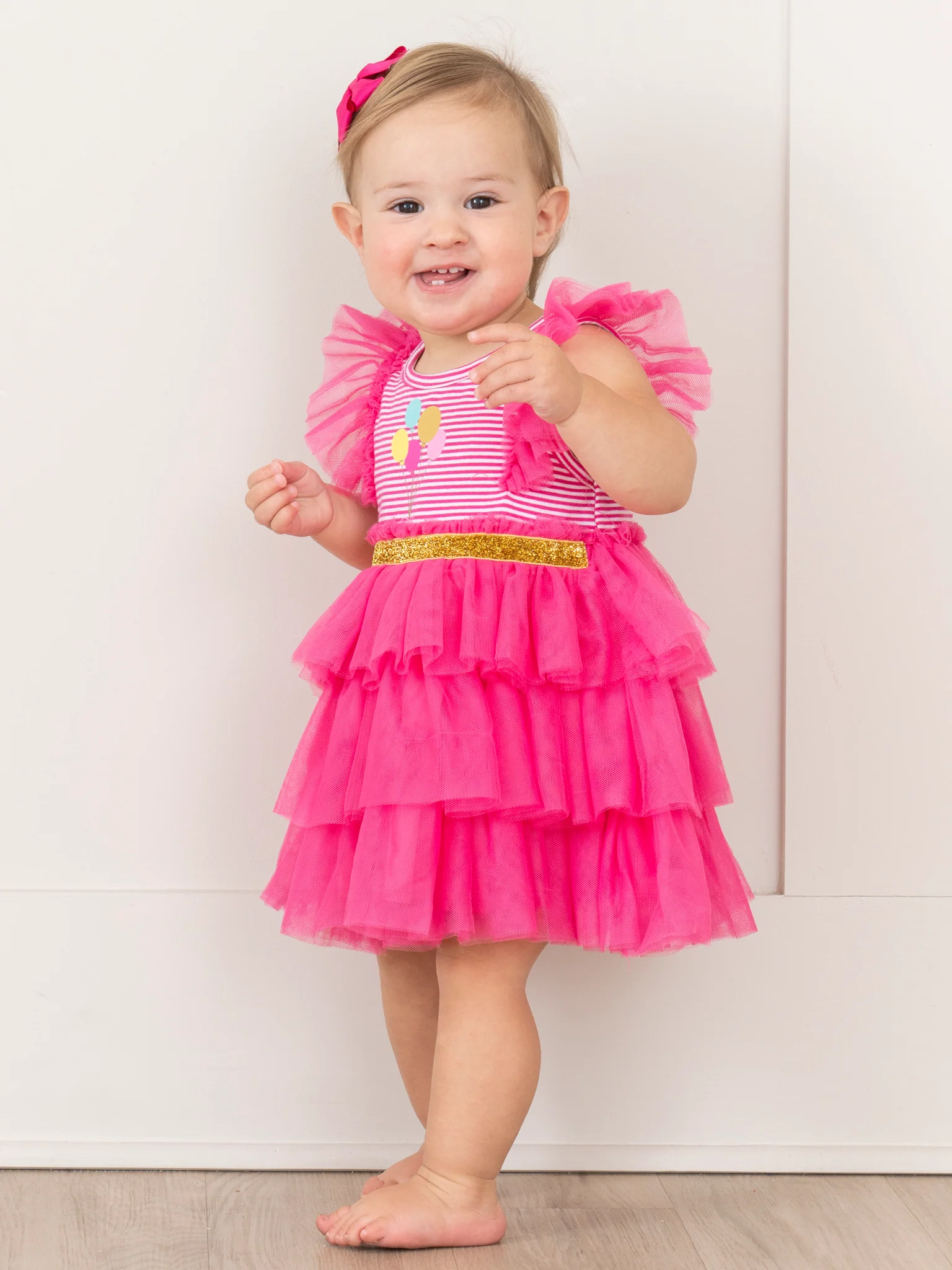 Hot Pink Birthday Balloons Tiered Tulle Dress - Image 3