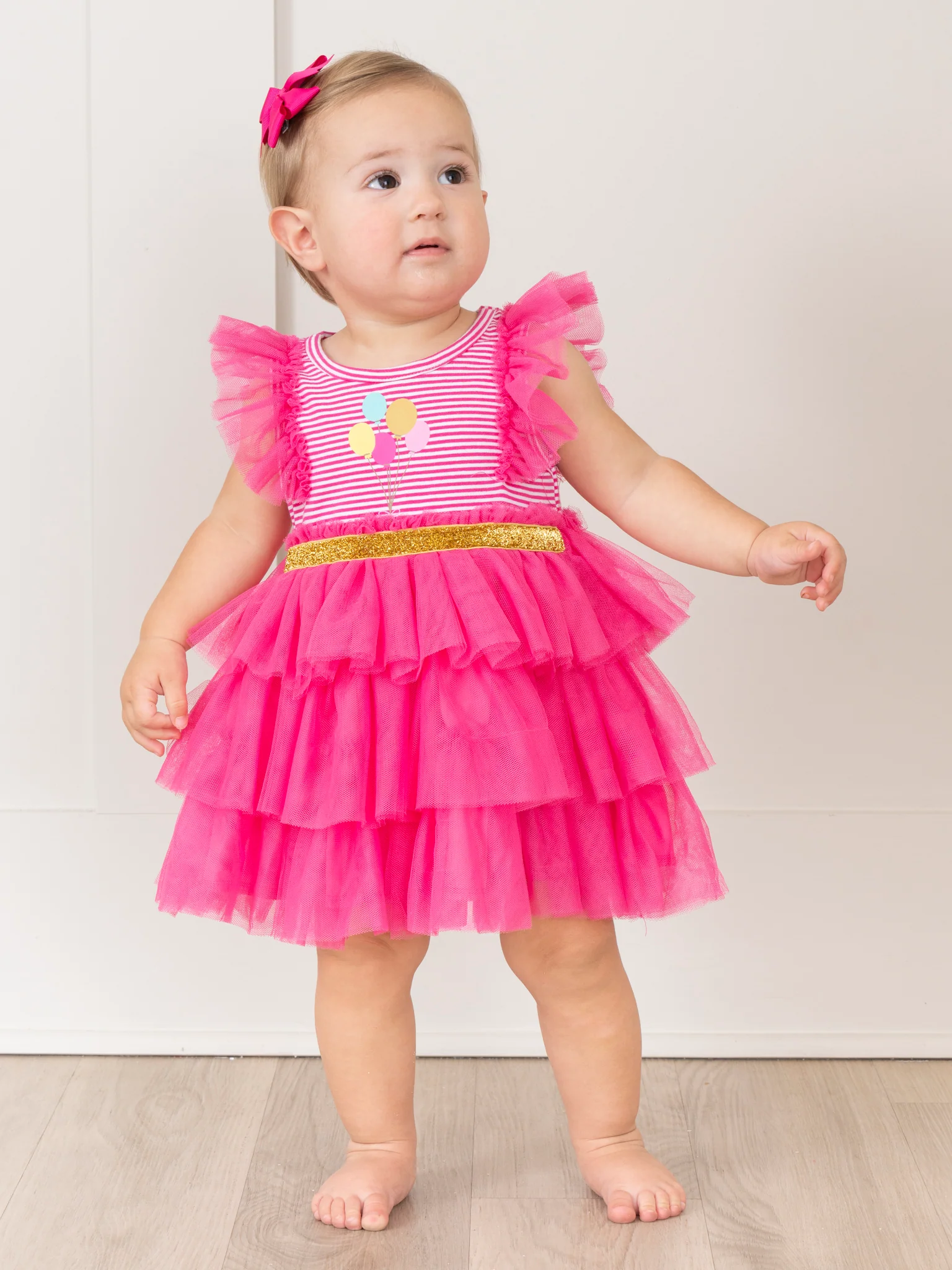 Hot Pink Birthday Balloons Tiered Tulle Dress - Image 4