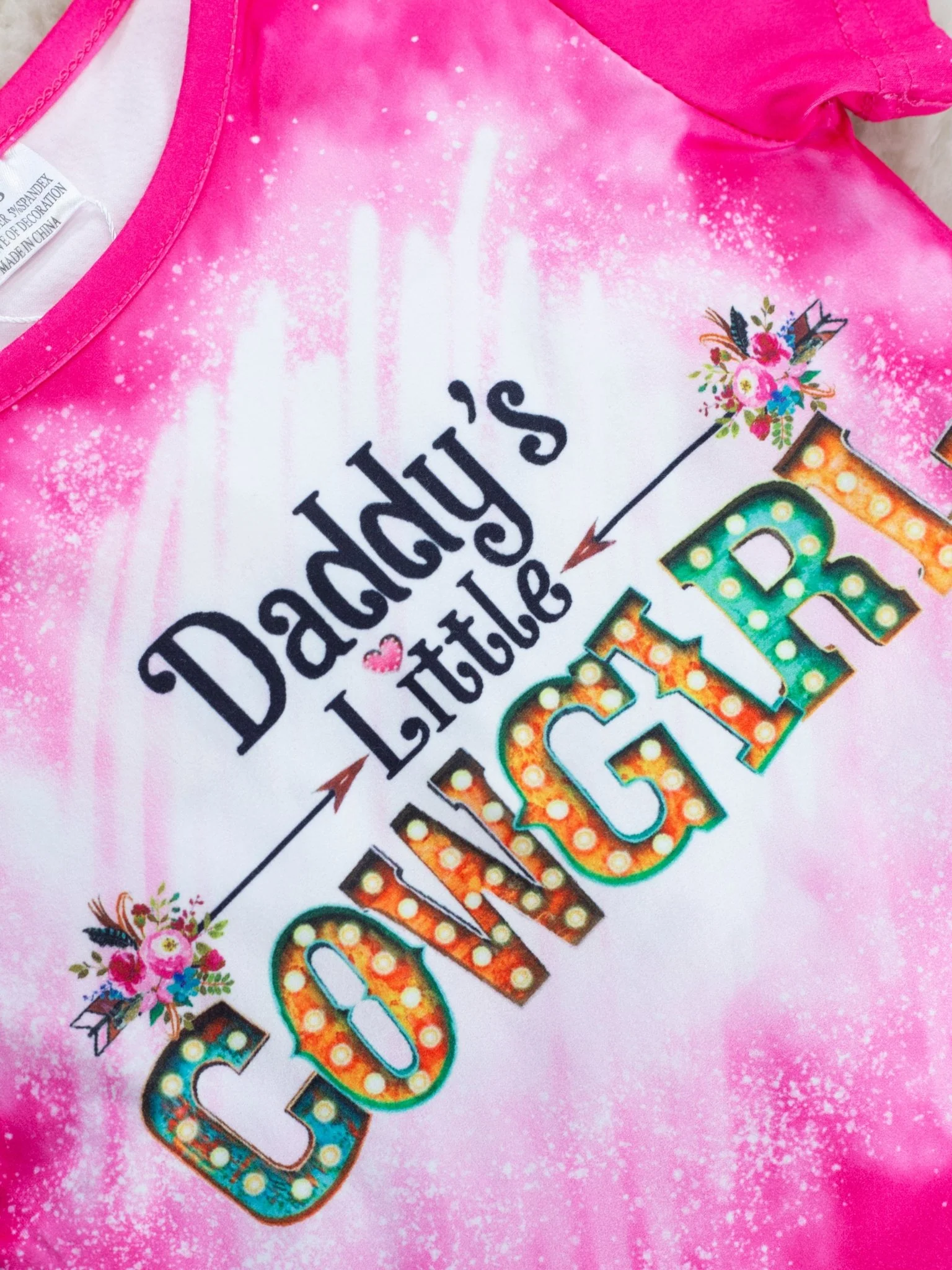 Hot Pink "Daddy's Little Cowgirl" Floral Bell Bottom Outfit - Image 3
