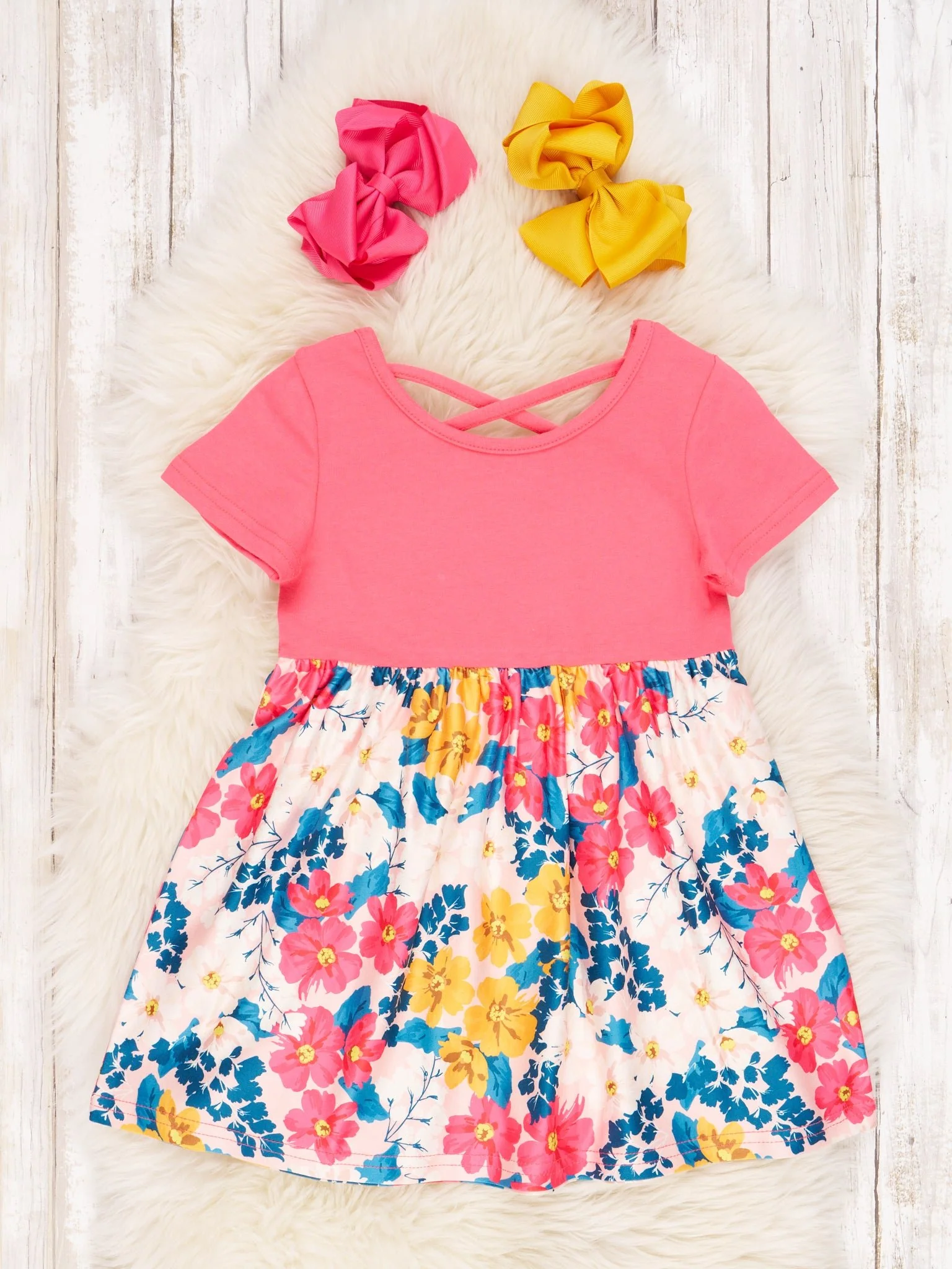 Hot Pink Floral Criss Cross Dress