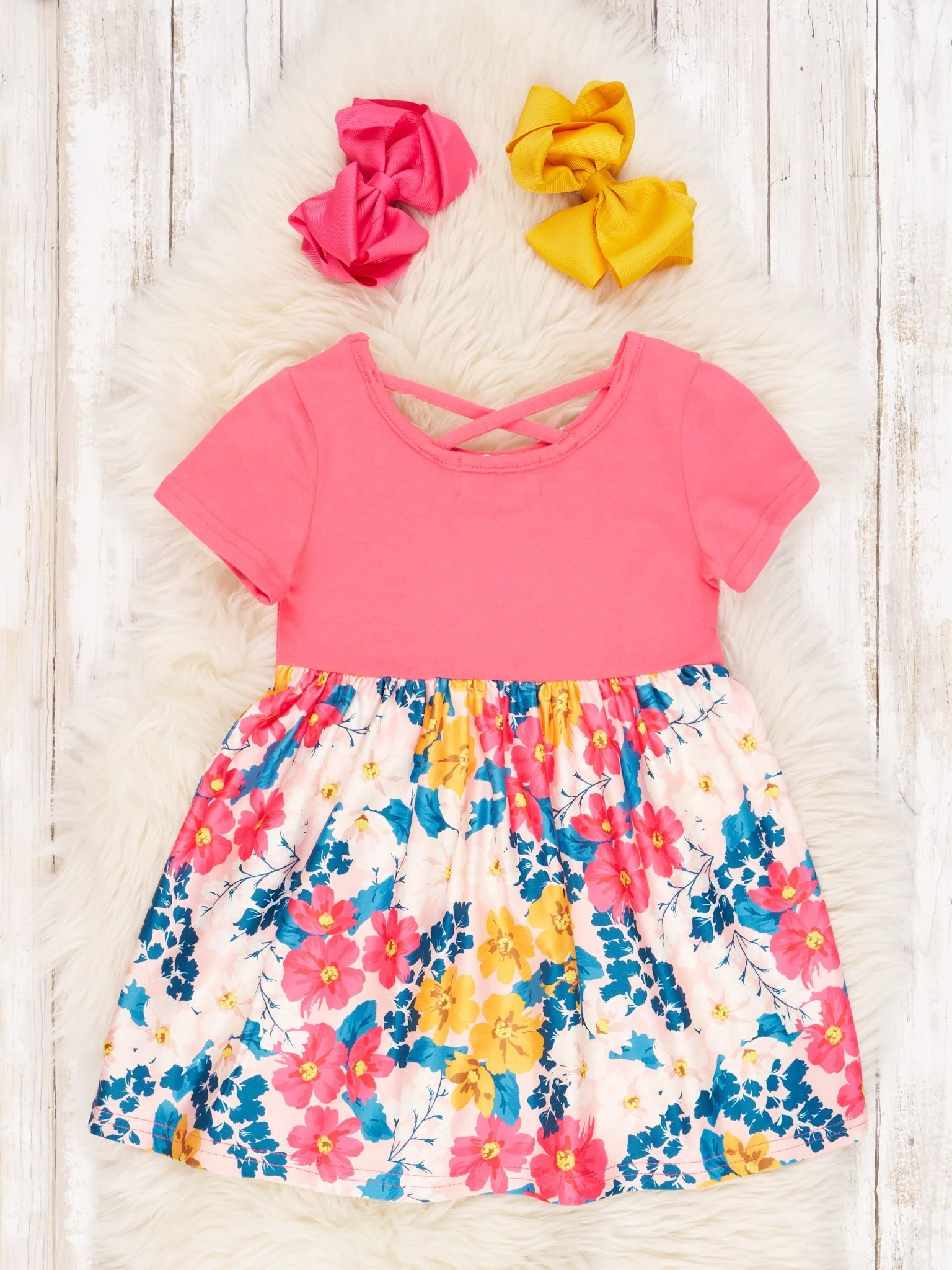Hot Pink Floral Criss Cross Dress - Image 2