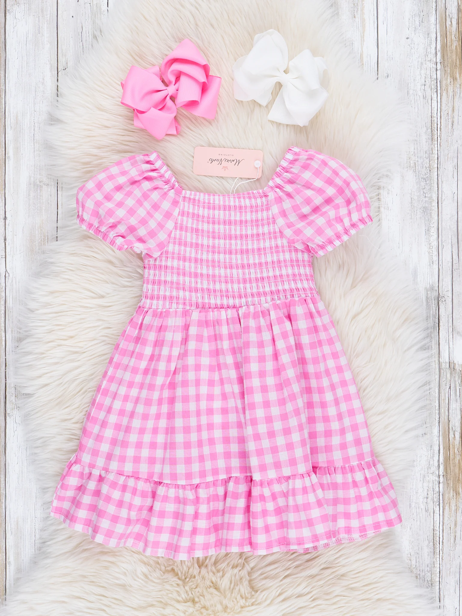 Hot Pink Gingham Smocked Ruffle Dress - Image 2