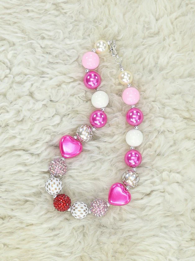 Hot Pink Hearts Bubblegum Necklace