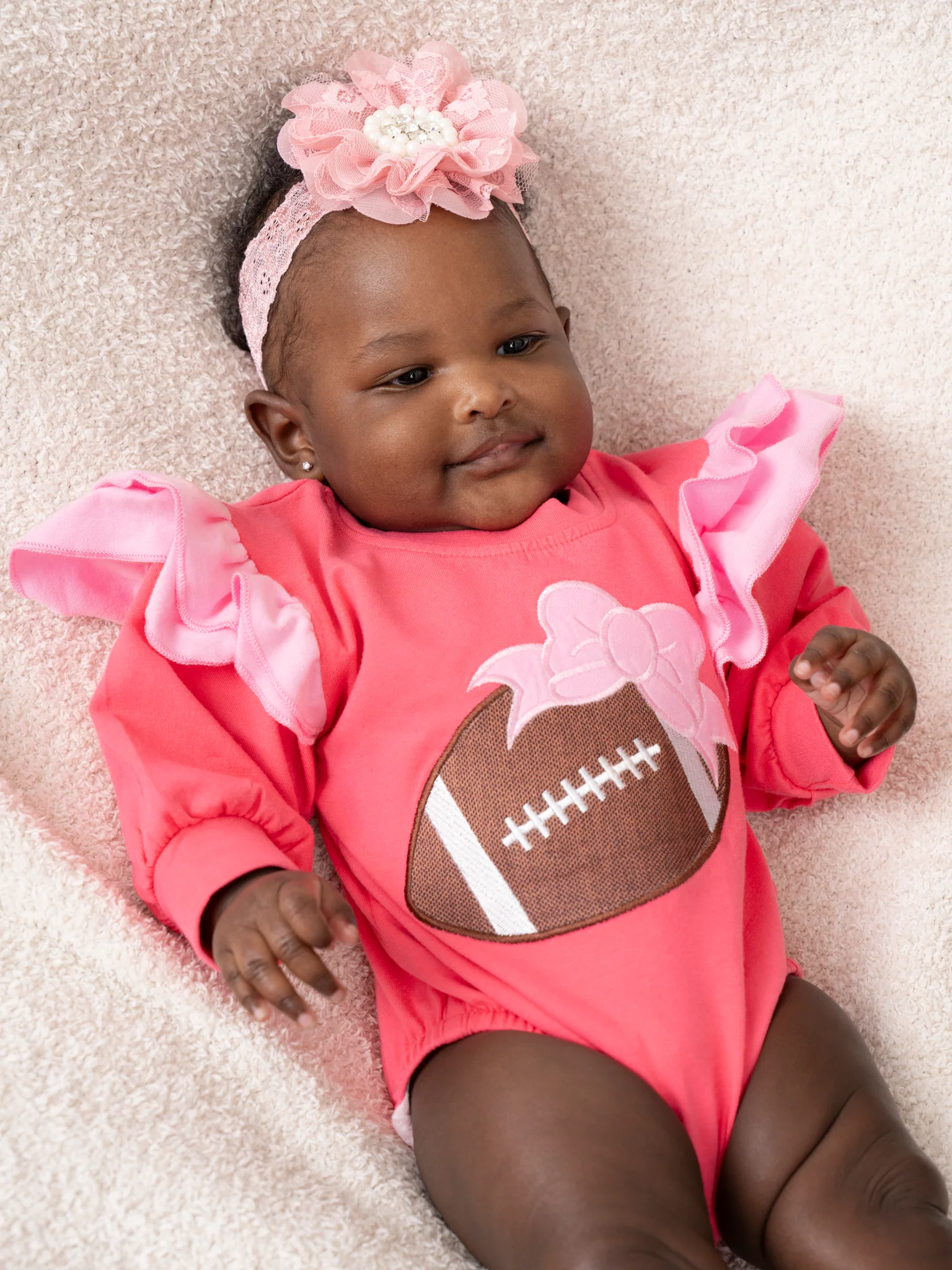 Hot Pink Touchdown Embroidered Ruffle Bubble Romper