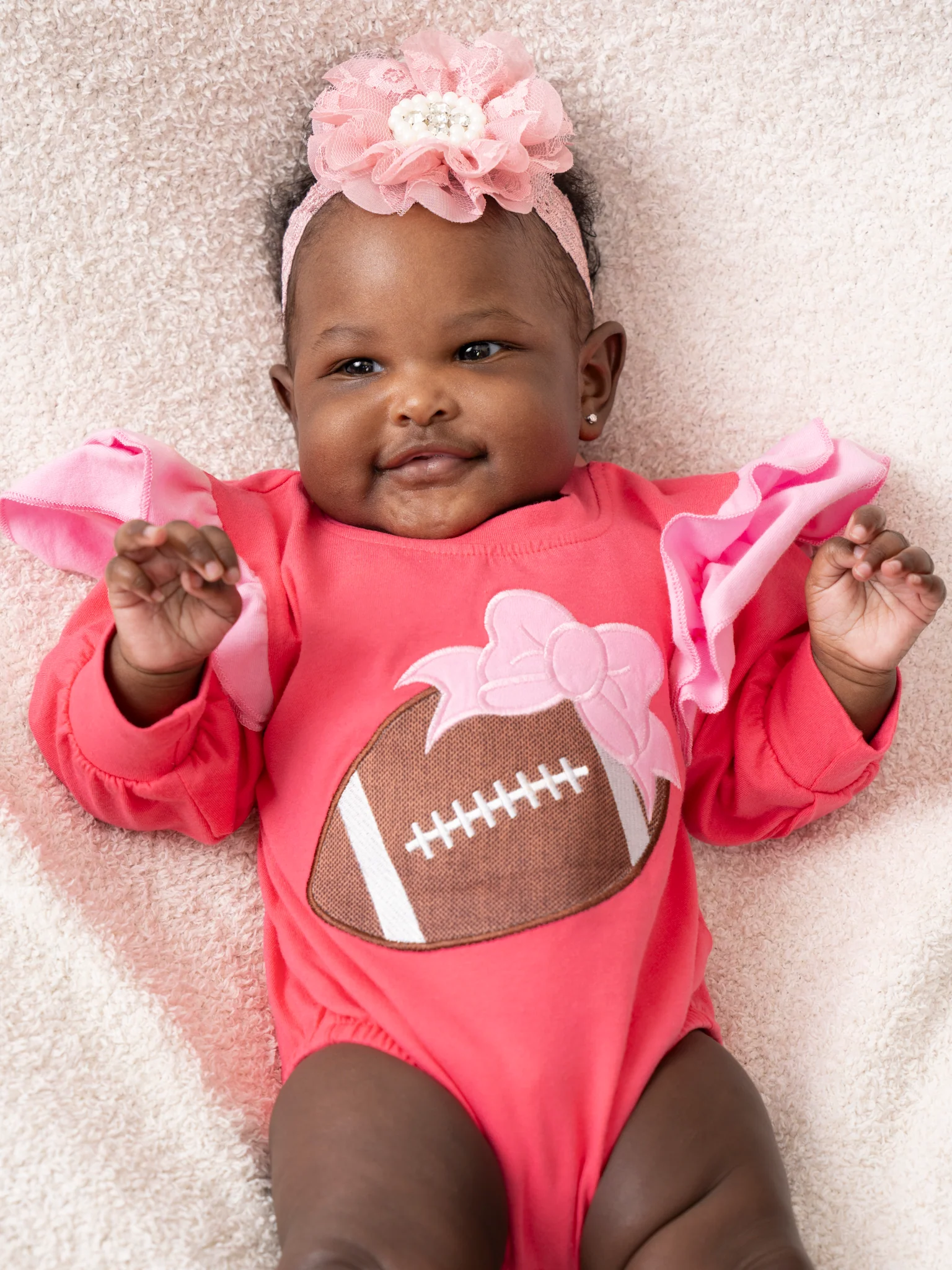Hot Pink Touchdown Embroidered Ruffle Bubble Romper - Image 3
