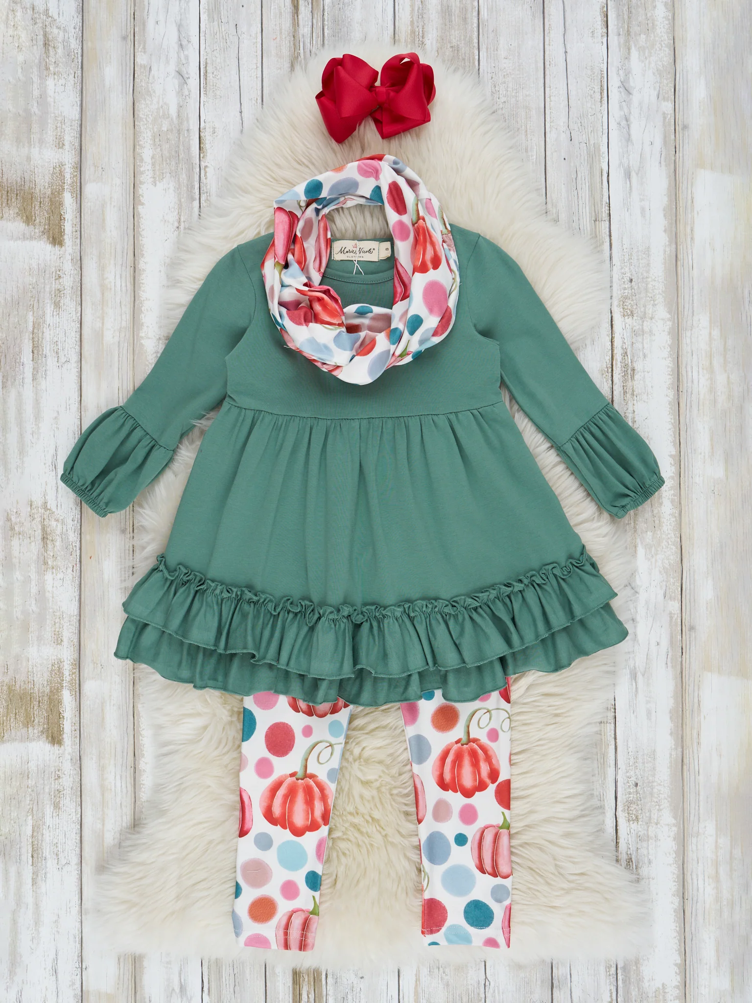 Hunter Green & Orange Pumpkin Ruffle Outfit