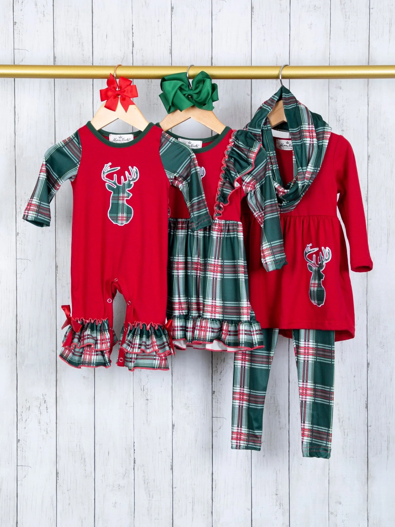 Hunter Green Plaid Reindeer 3-Piece Outfit - Image 4