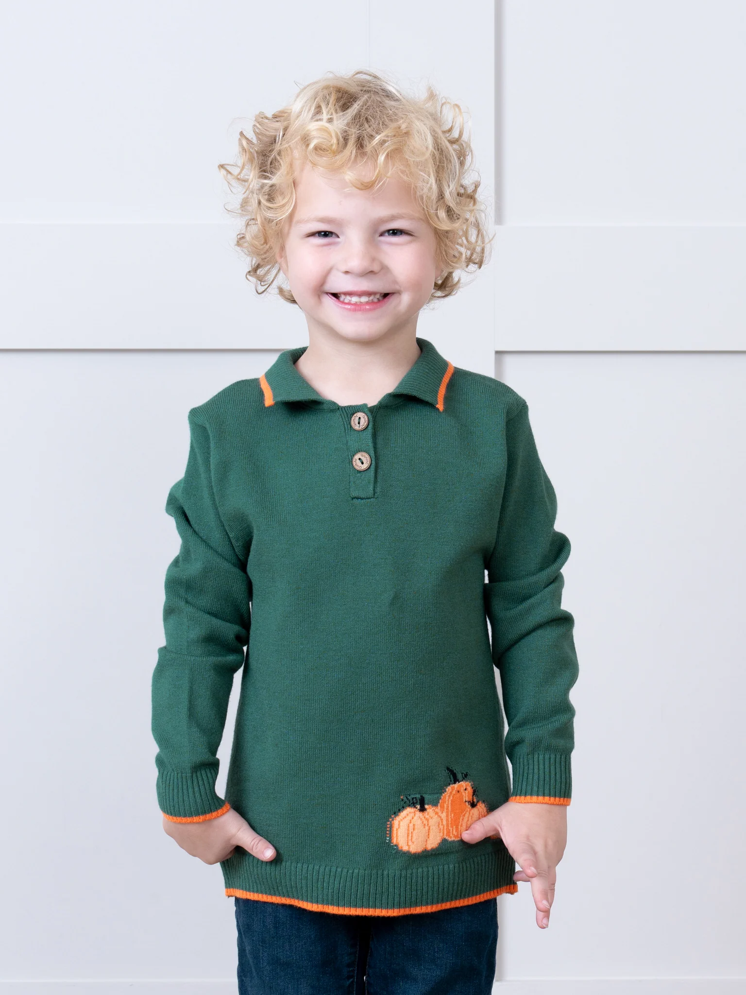 Hunter Green Pumpkin Patch Polo Sweater