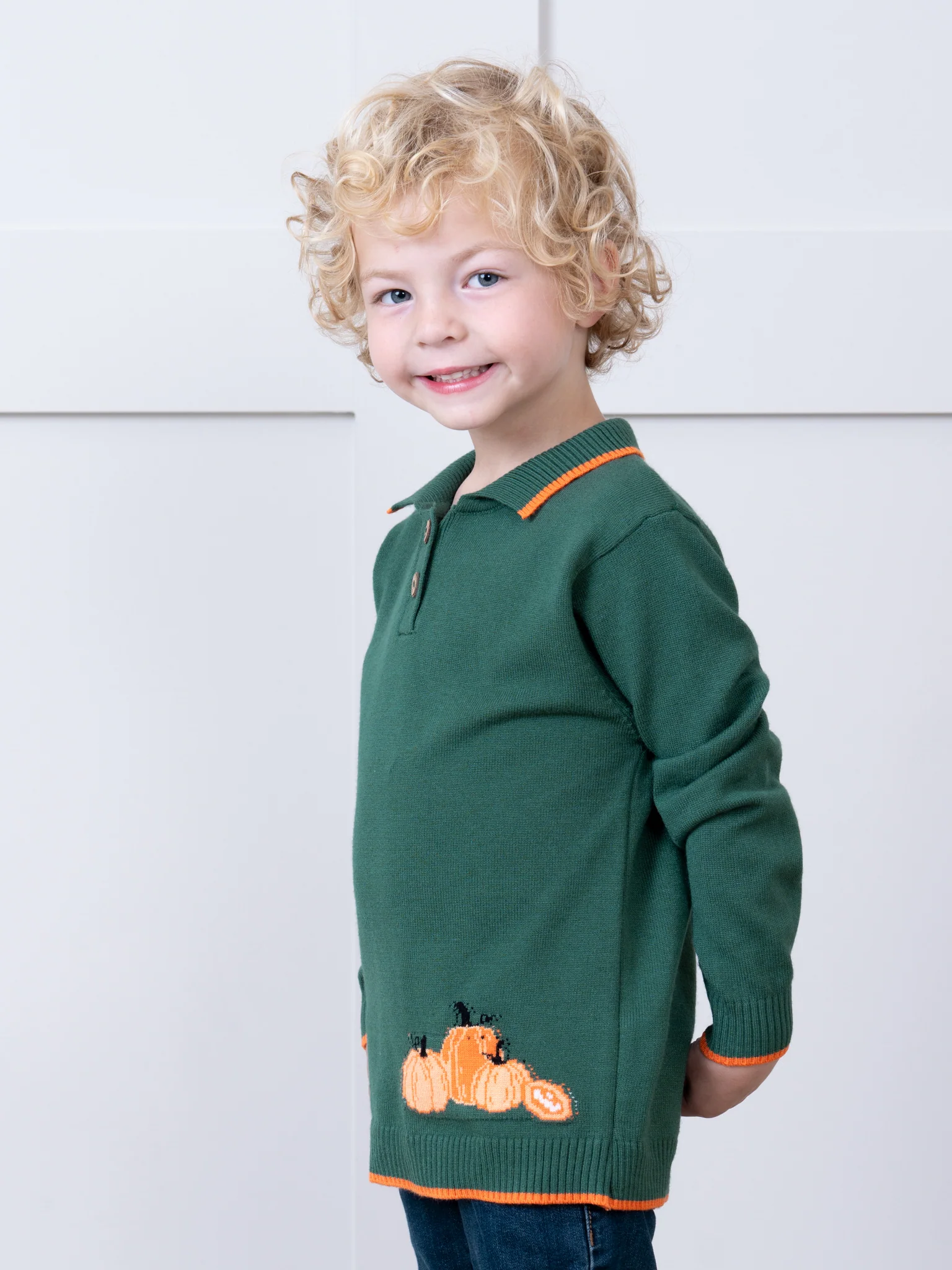 Hunter Green Pumpkin Patch Polo Sweater - Image 3