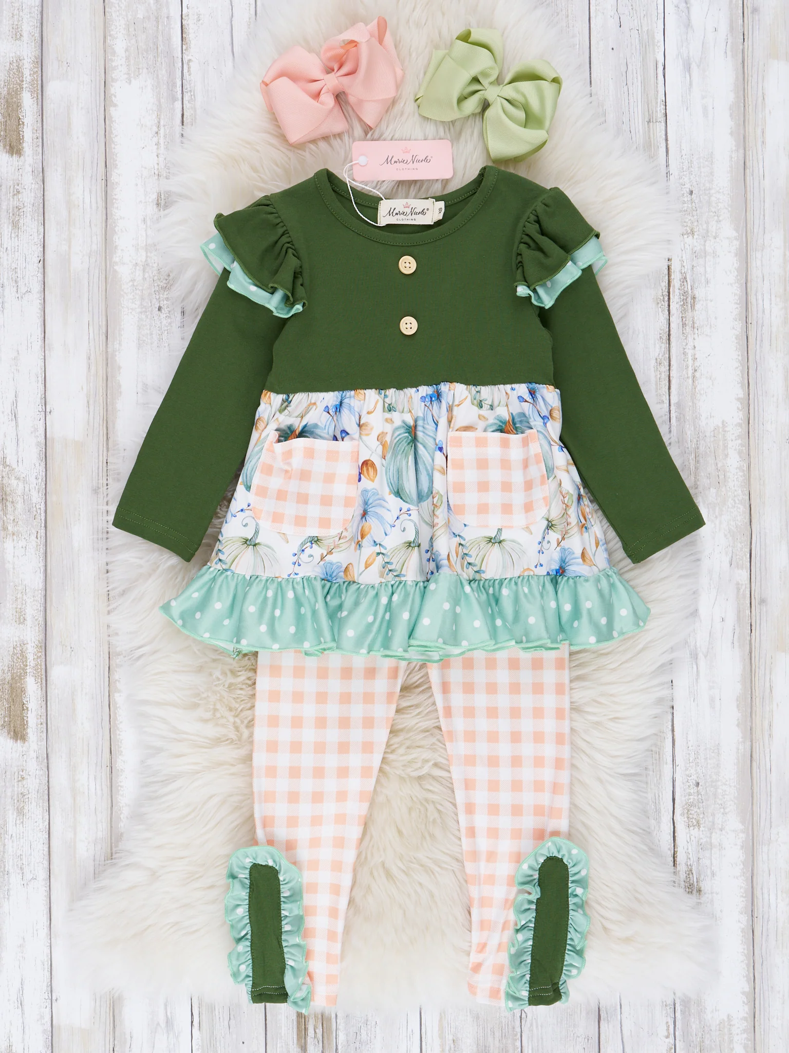 Hunter Green Pumpkins Ruffle Outfit