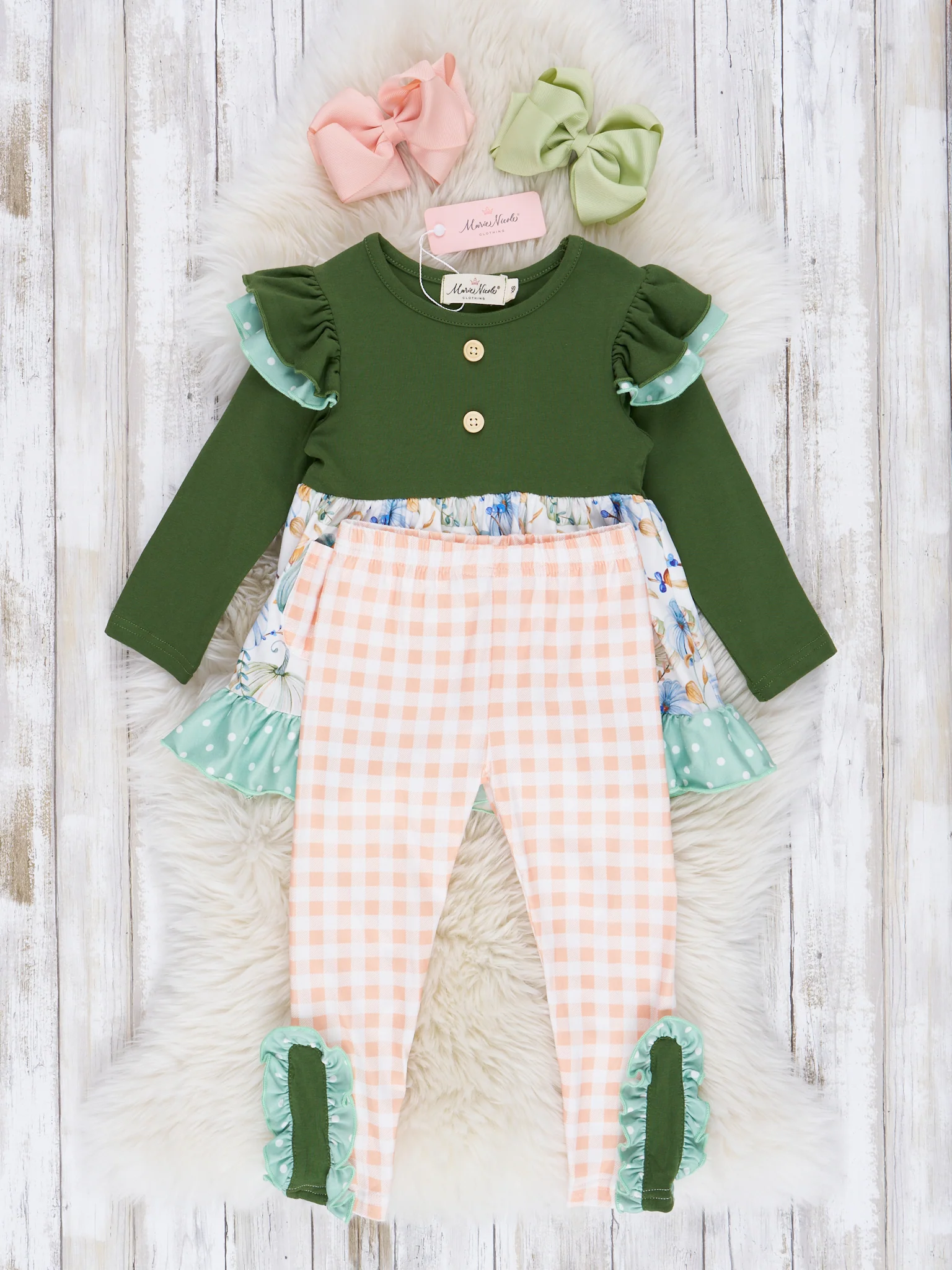 Hunter Green Pumpkins Ruffle Outfit - Image 2