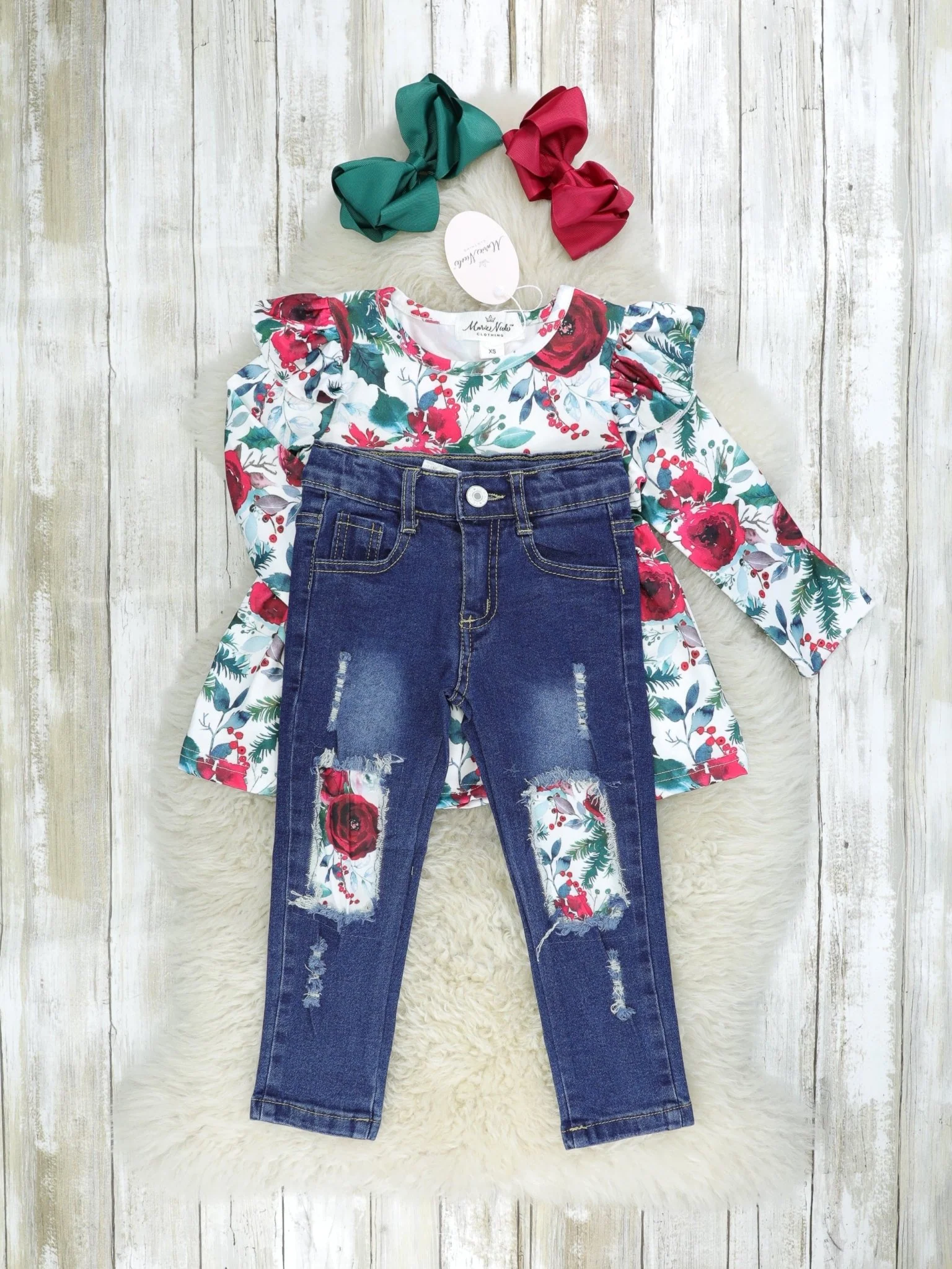 Hunter Green Rose Denim Outfit - Image 2