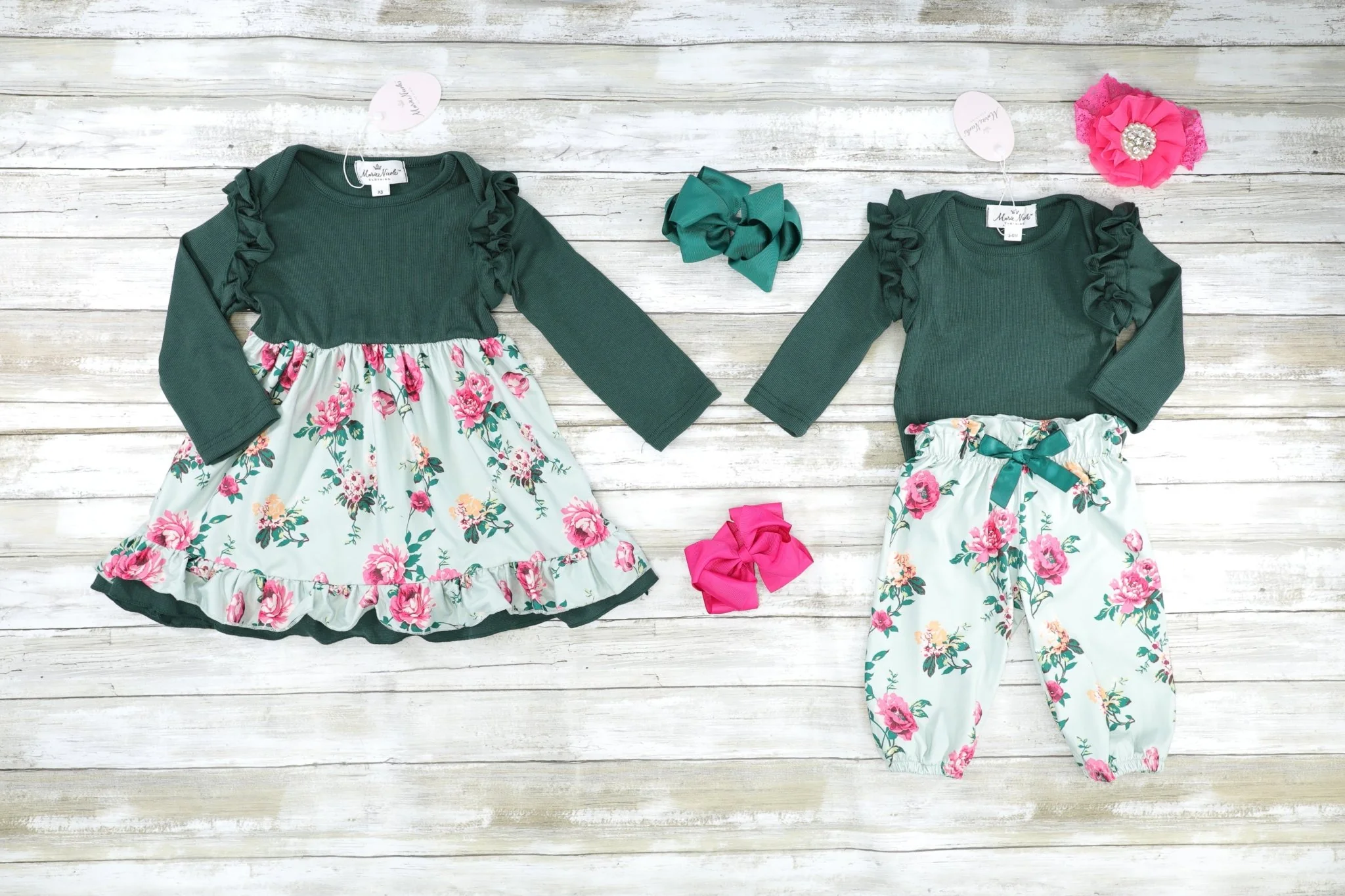 Hunter Green Rose Ruffle Onesie & Jogger Set - Image 3