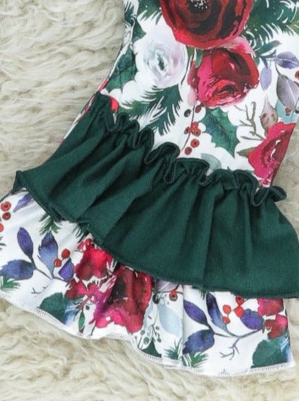 Hunter Green Rose Ruffle Romper - Image 2
