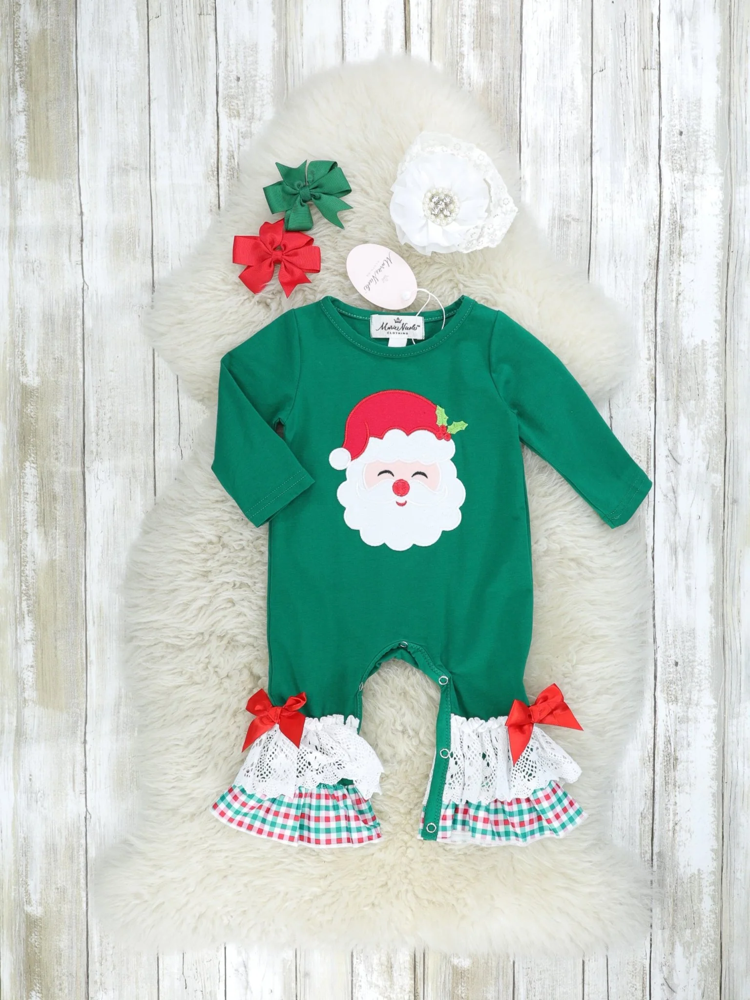 Hunter Green Santa Ruffle Romper