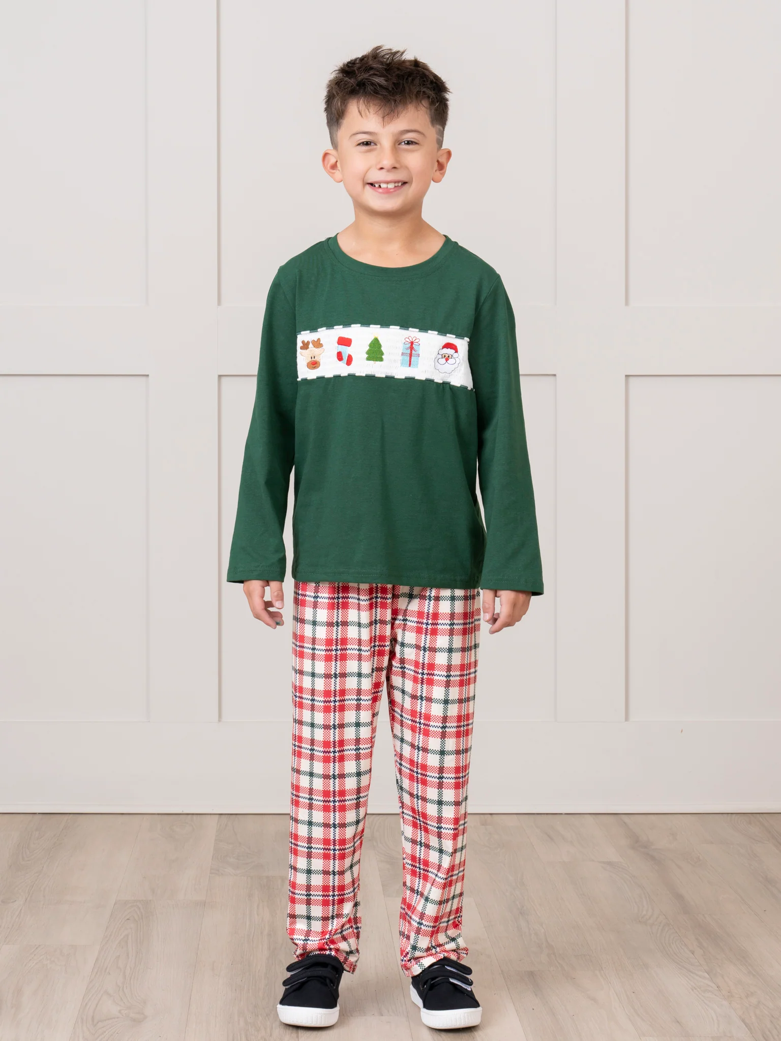 Hunter Green Smocked Holiday Plaid Outfit