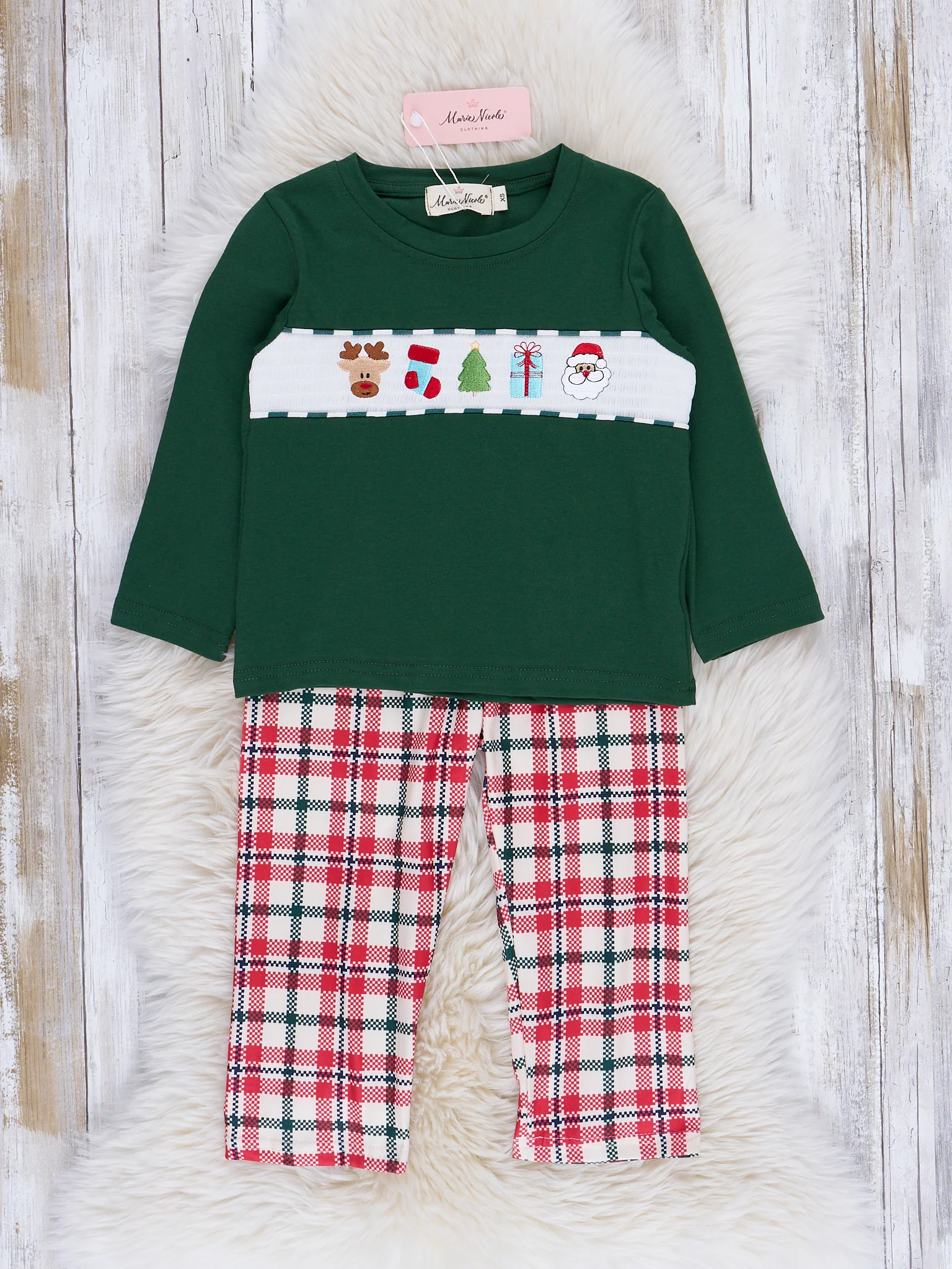 Hunter Green Smocked Holiday Plaid Outfit - Image 2