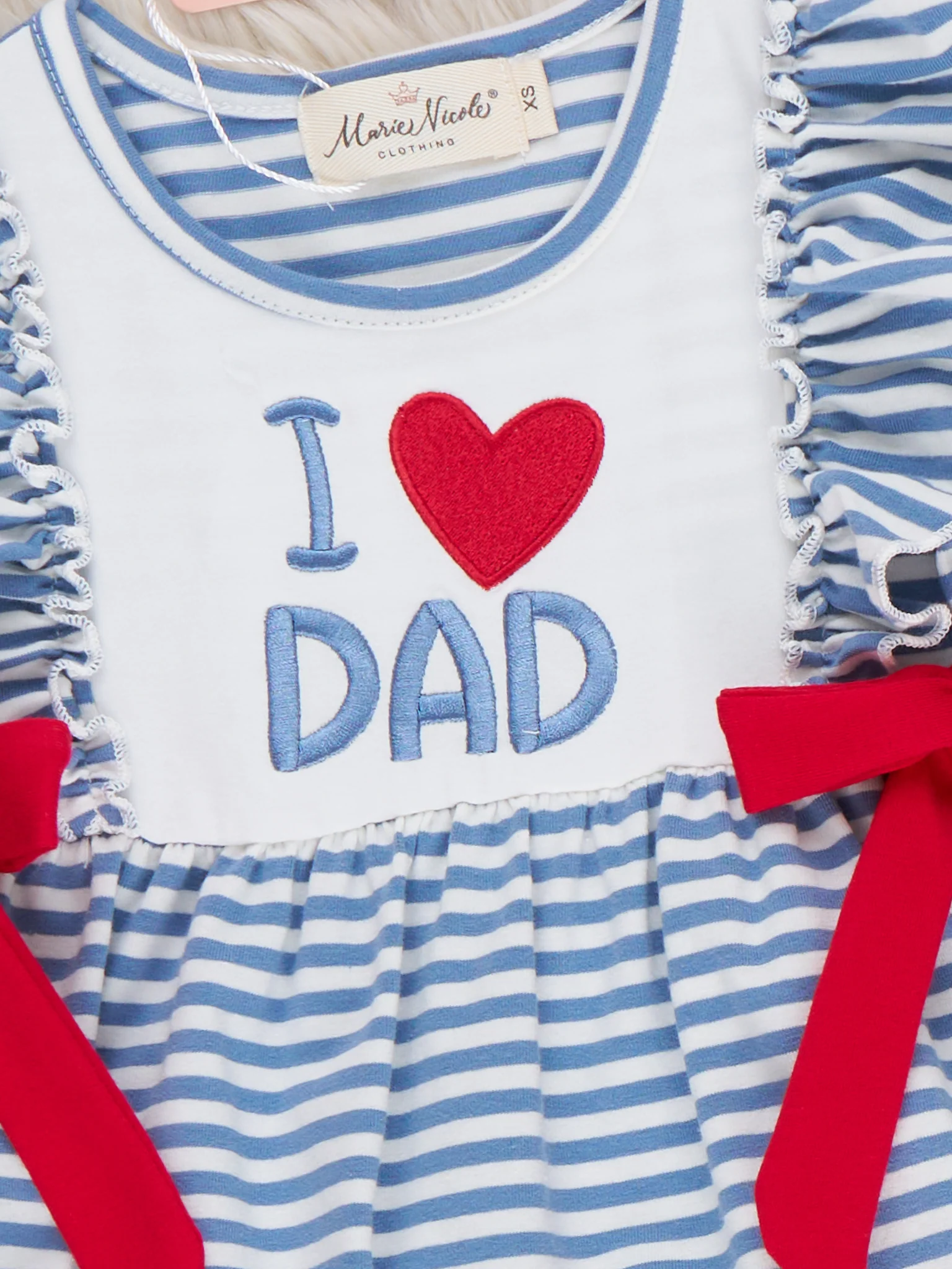 I Love DAD Stripe & Ruffle Embroidered Outfit - Image 3