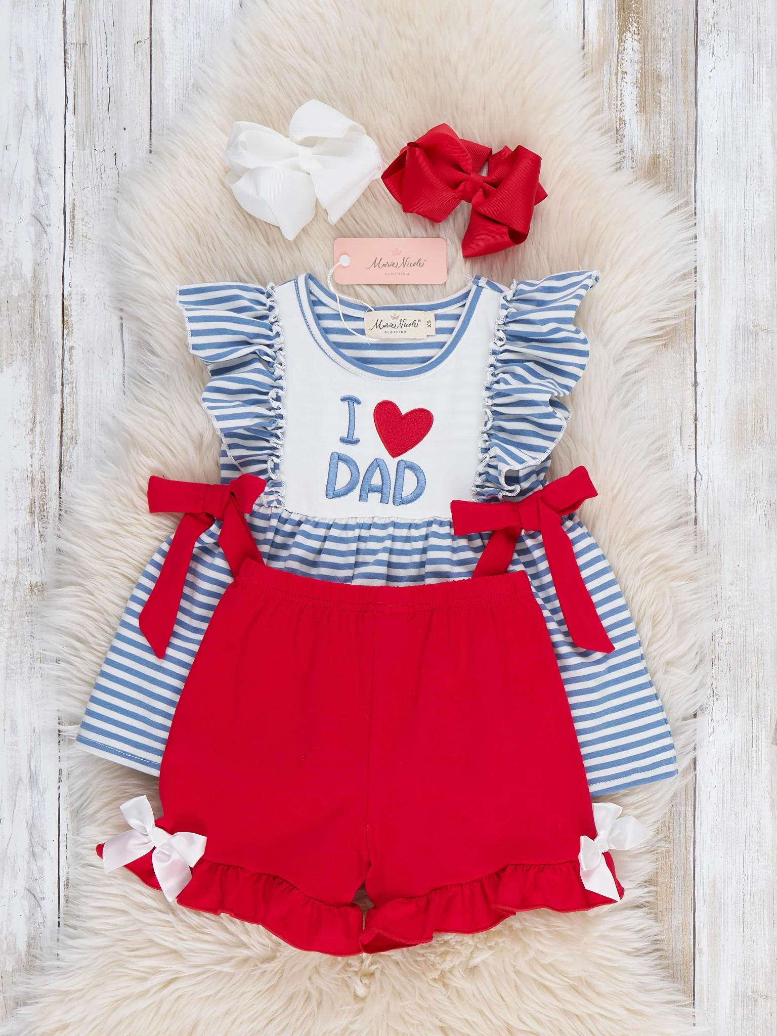 I Love DAD Stripe & Ruffle Embroidered Outfit - Image 4