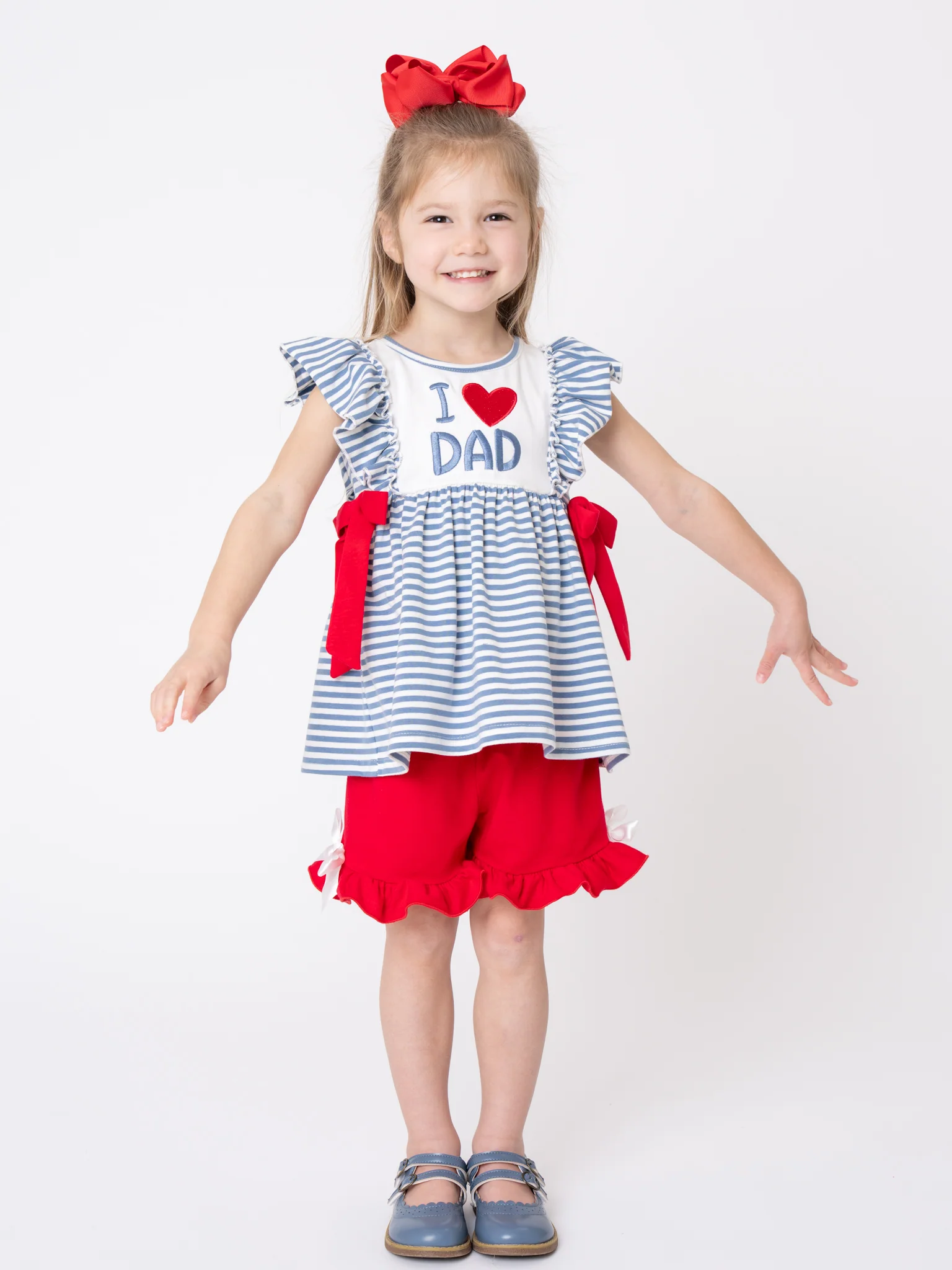 I Love DAD Stripe & Ruffle Embroidered Outfit - Image 5