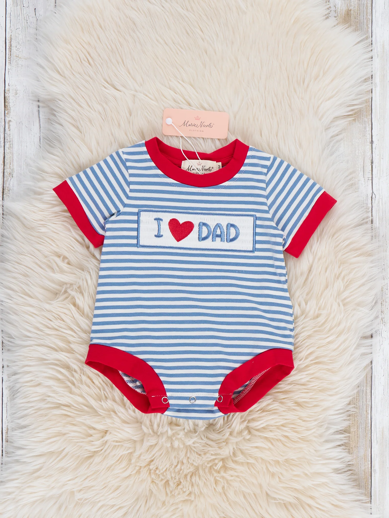 I Love DAD Stripe Smocked Romper - Image 2