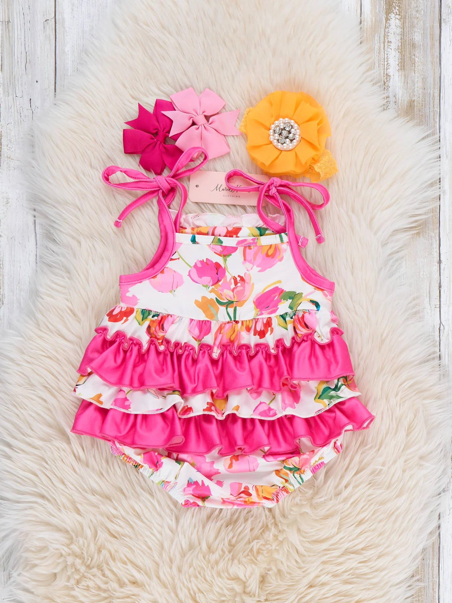 I Love MAMA Tulip Tiered Smocked Ruffle Bubble Romper - Image 3