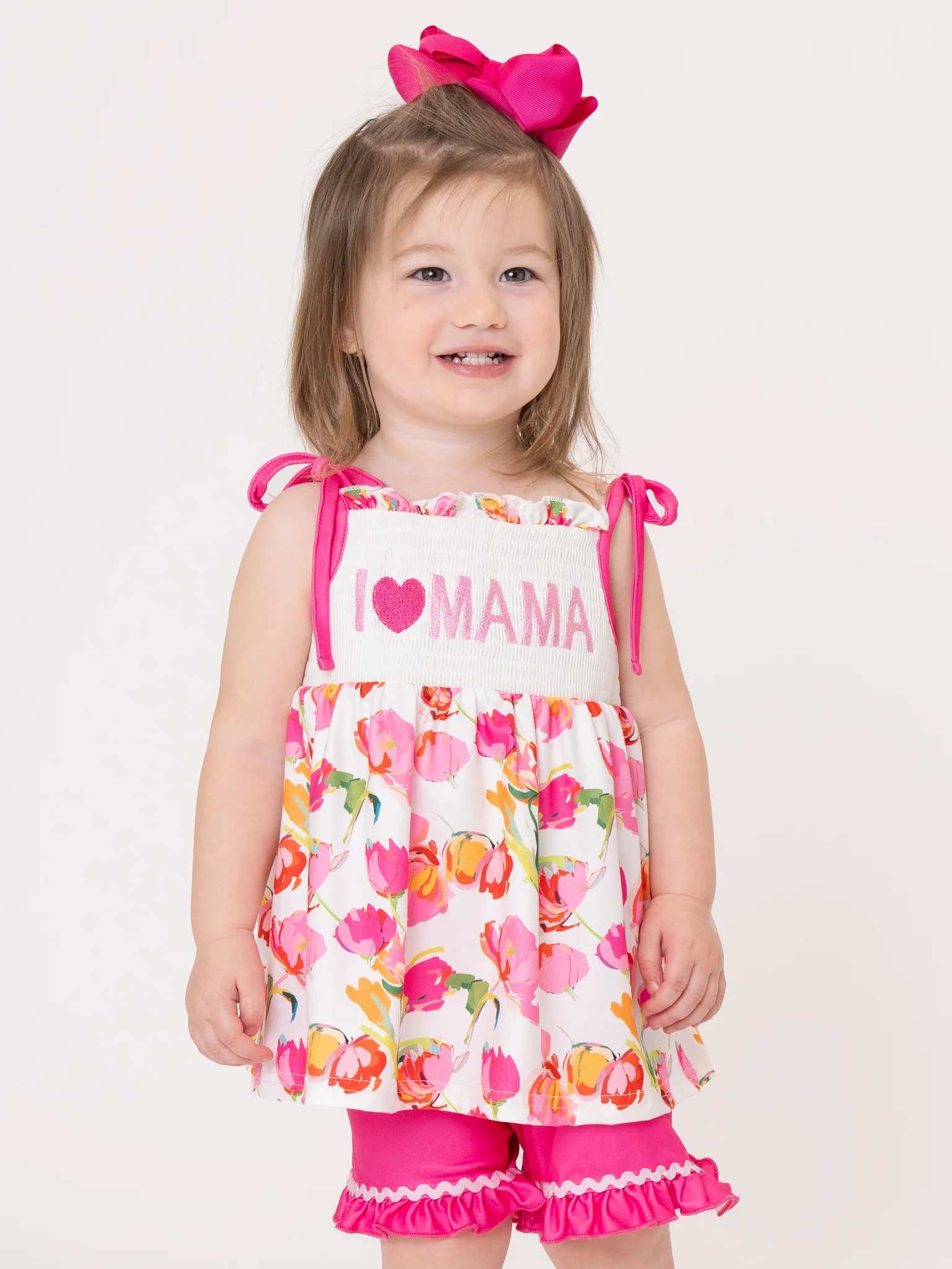I Love MAMA Tulip Tiered Smocked Ruffle Outfit