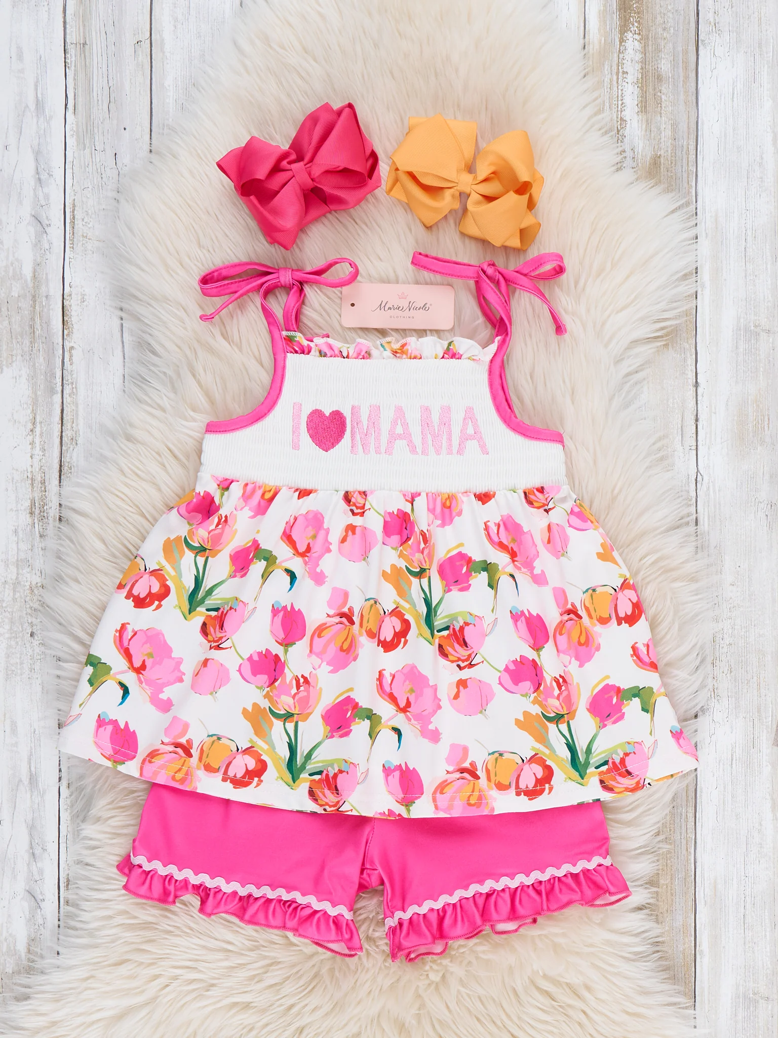 I Love MAMA Tulip Tiered Smocked Ruffle Outfit - Image 2