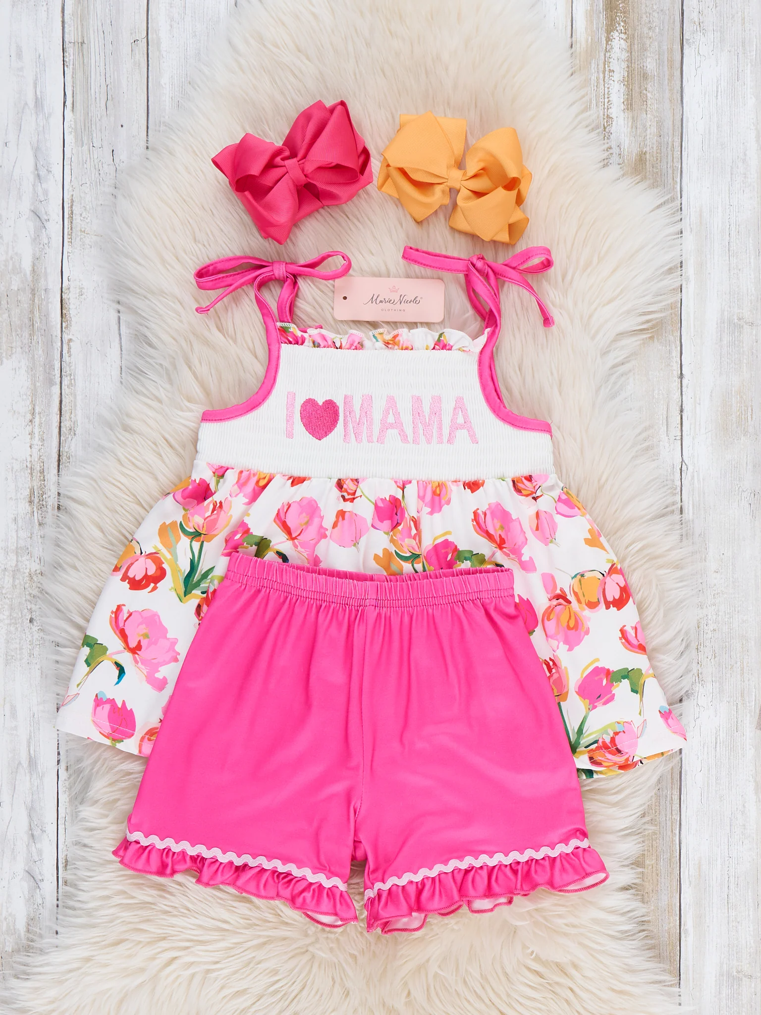 I Love MAMA Tulip Tiered Smocked Ruffle Outfit - Image 4
