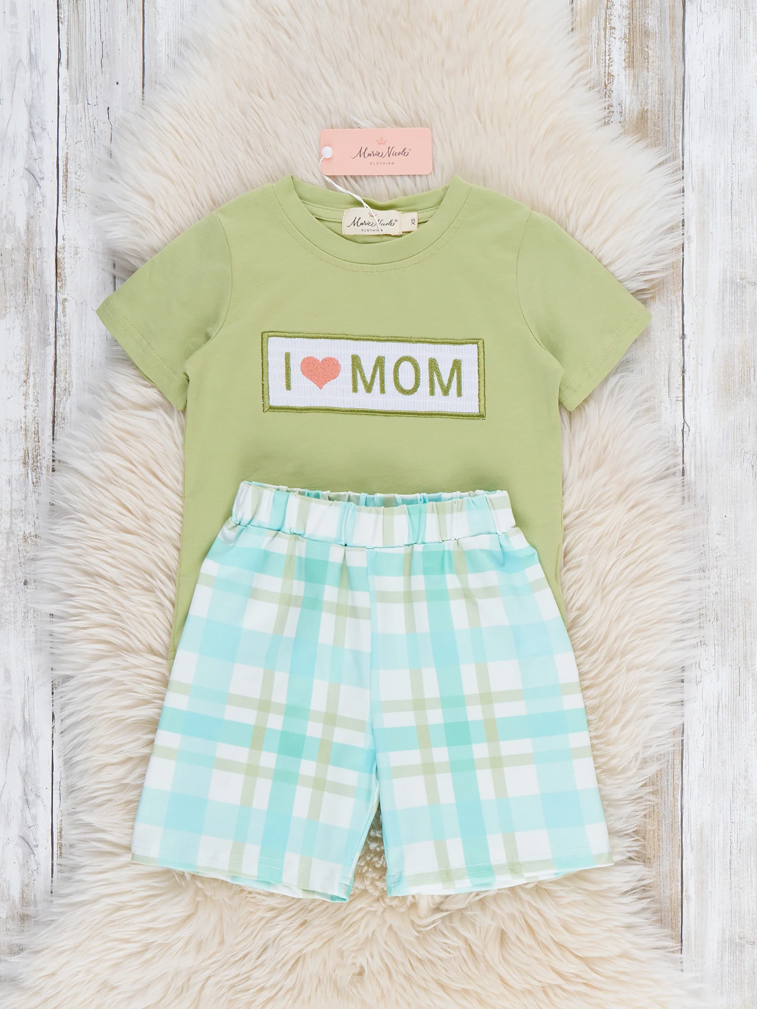 I Love Mom Plaid Smocked Outfit - Image 4