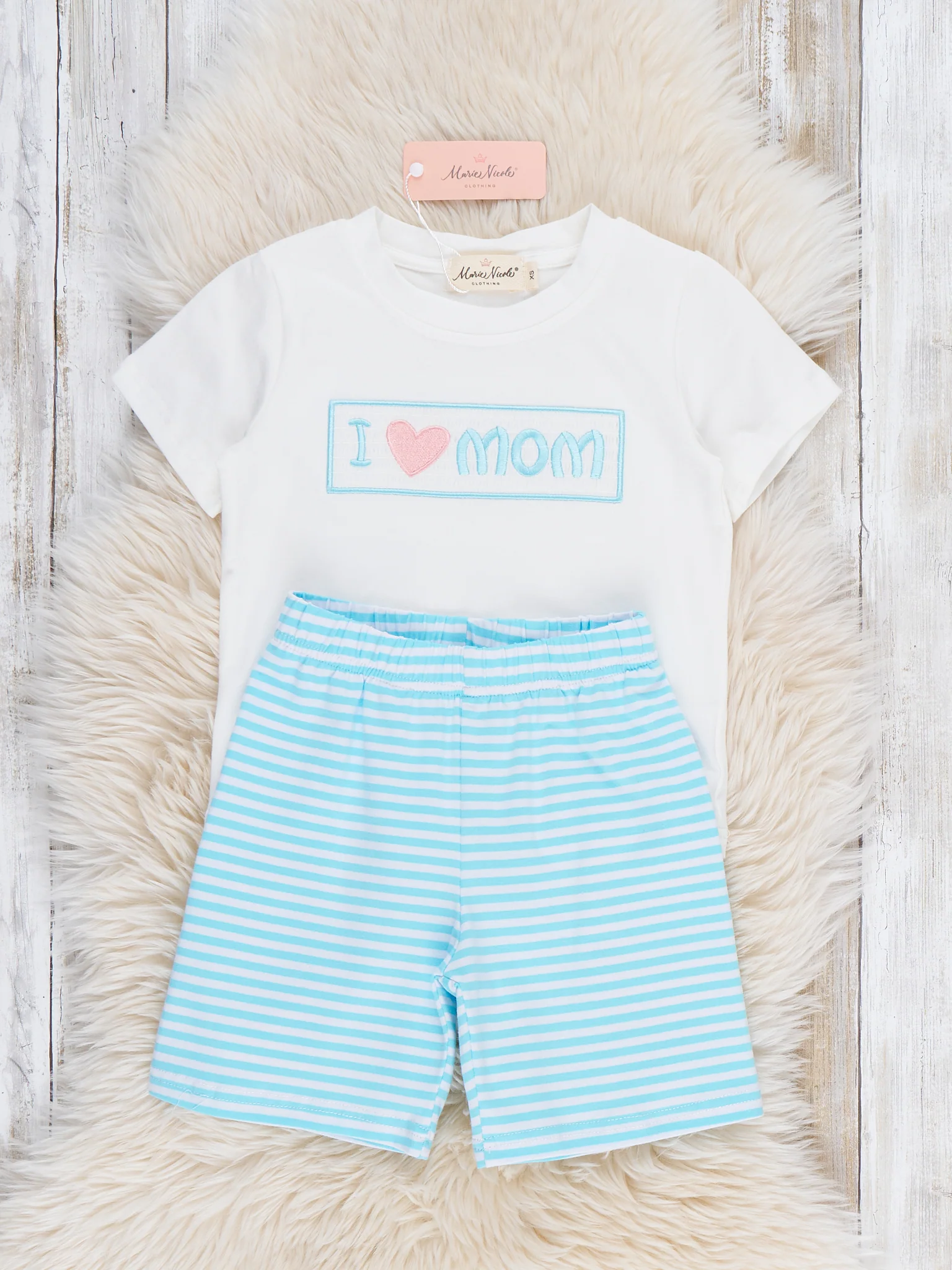 I Love MOM Stripe Smocked Outfit - Image 4