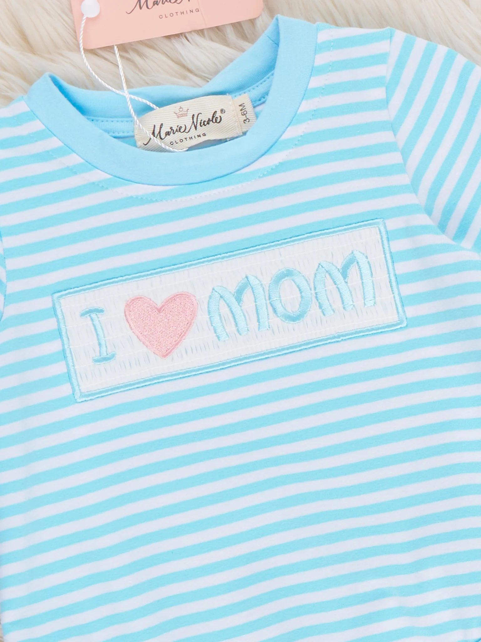 I Love MOM Stripe Smocked Romper - Image 3