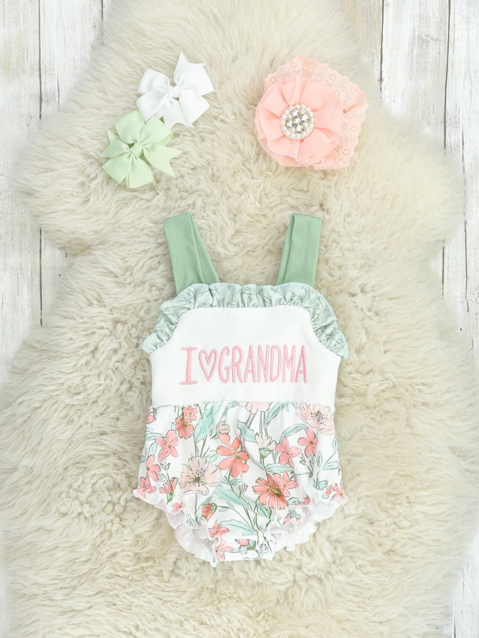 "I Love Grandma" Floral Bubble Romper