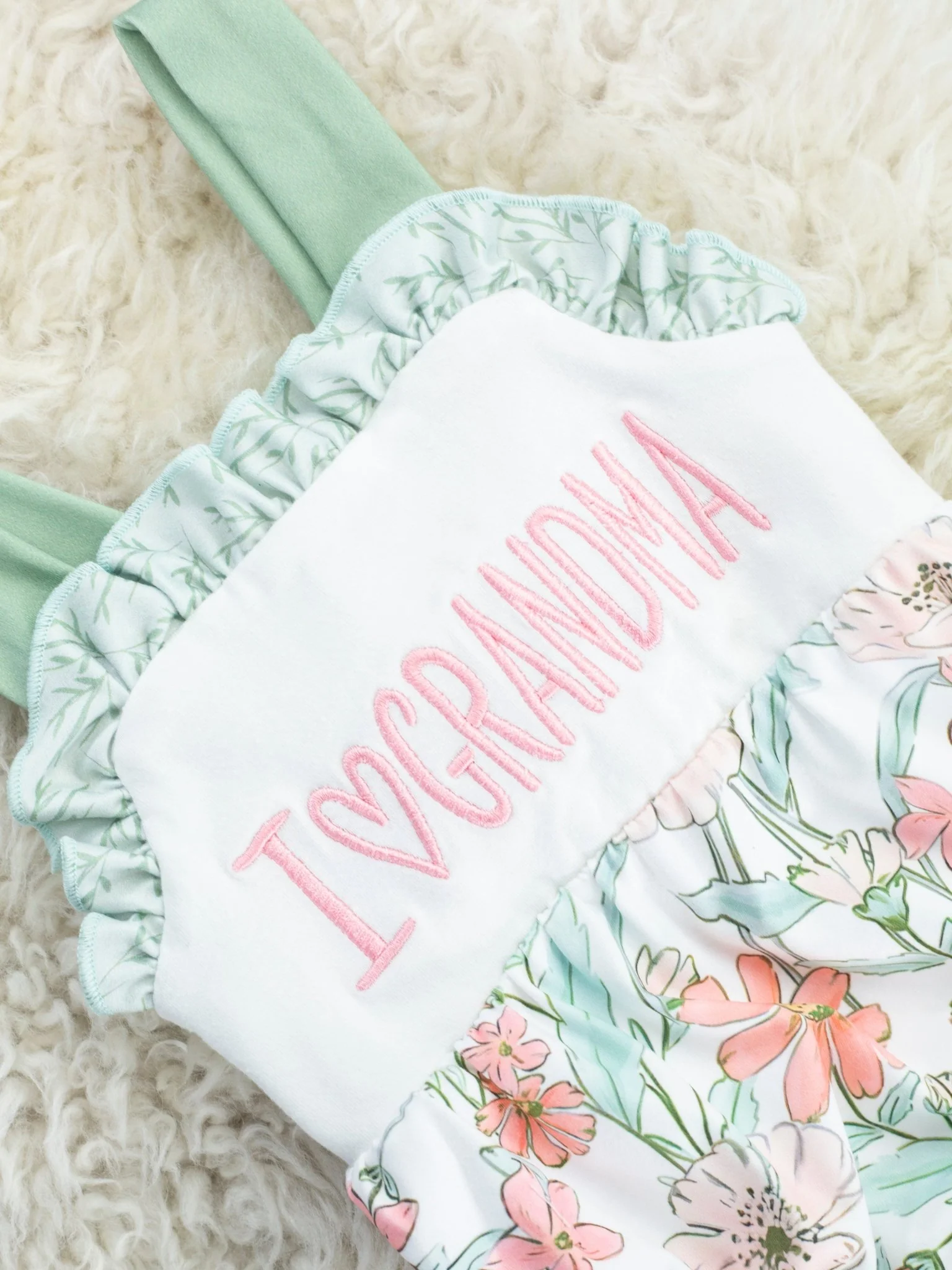 "I Love Grandma" Floral Bubble Romper - Image 2