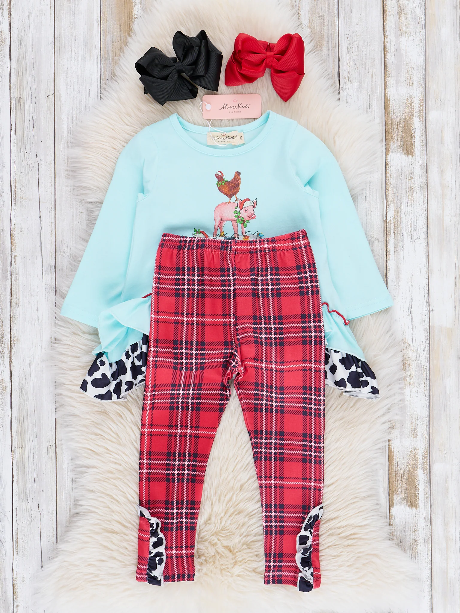 Ice Blue Farm Friends Plaid Ruffle Outfit - Image 2