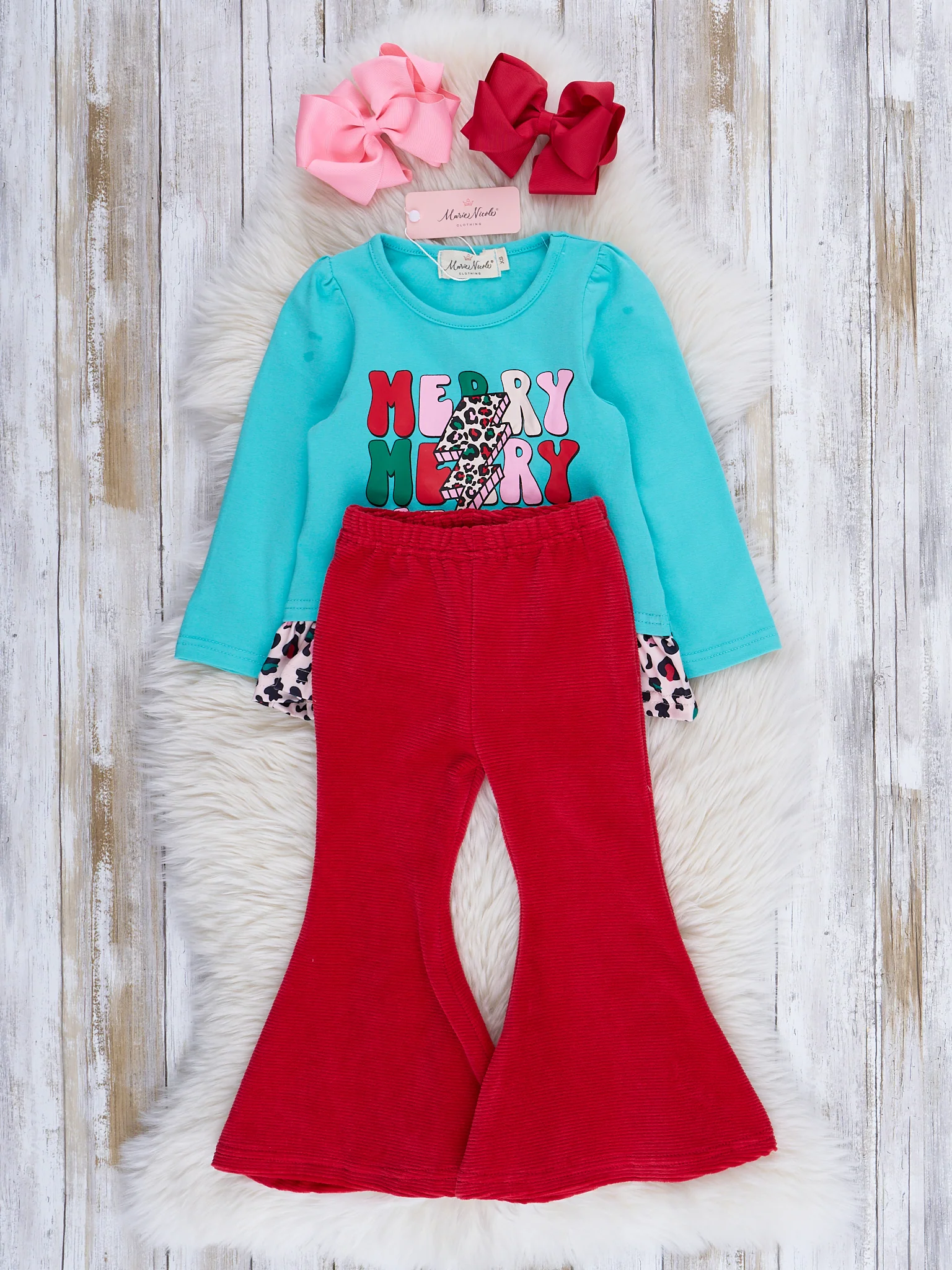 Ice Blue & Red "Merry Christmas" Bell Bottom Outfit - Image 2