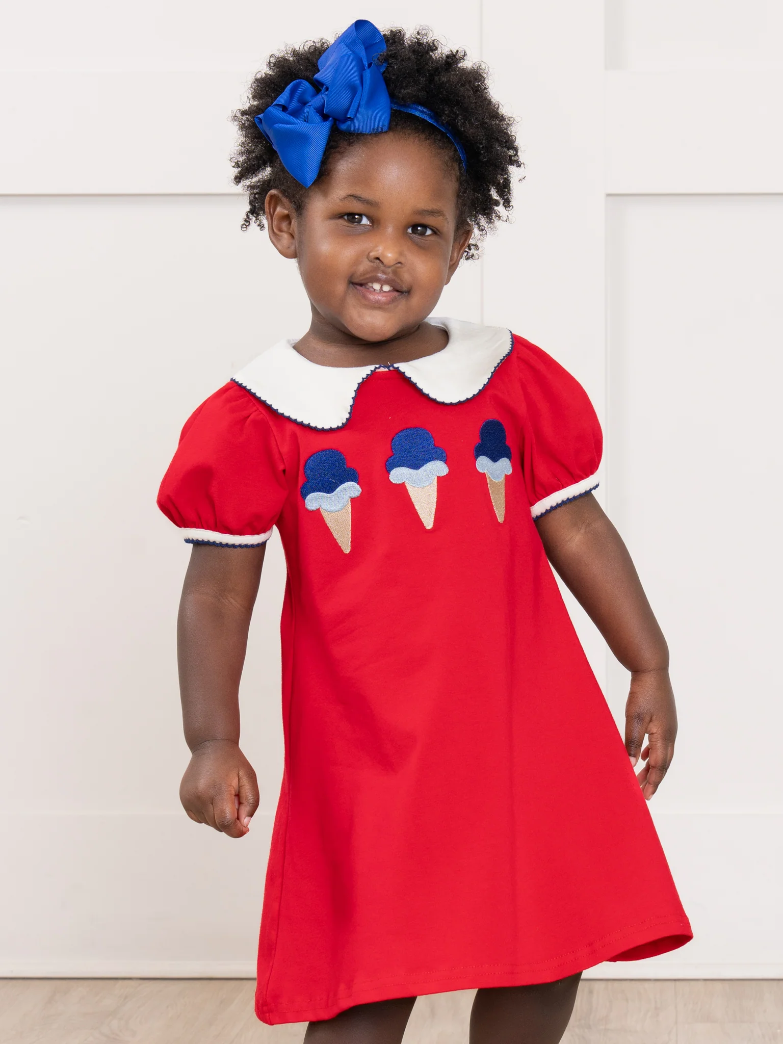 Ice Cream & Independence Embroidered Ruffle Dress