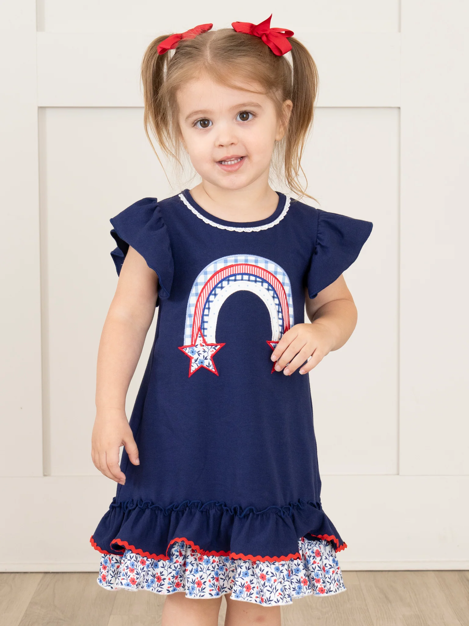 Independence Rainbow Embroidered Ruffle Dress