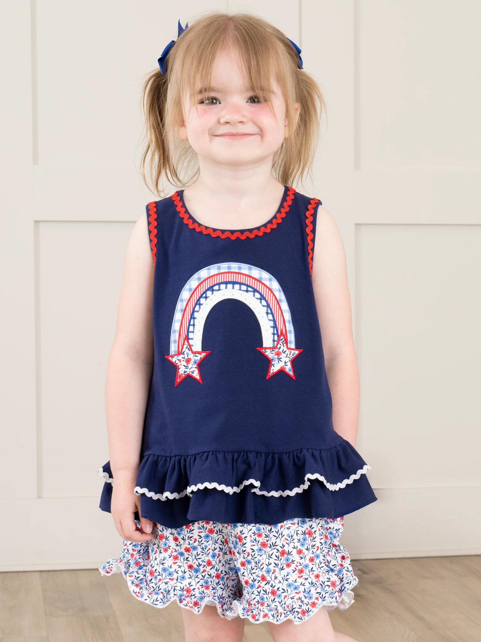 Independence Rainbow Embroidered Ruffle Outfit