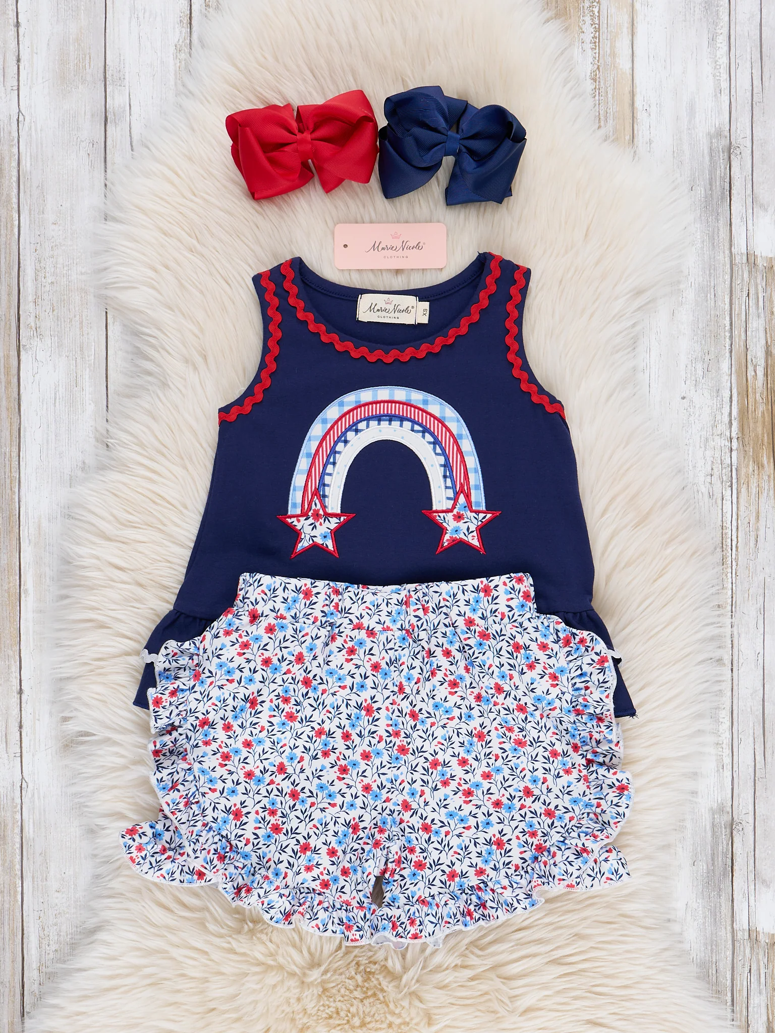 Independence Rainbow Embroidered Ruffle Outfit - Image 3